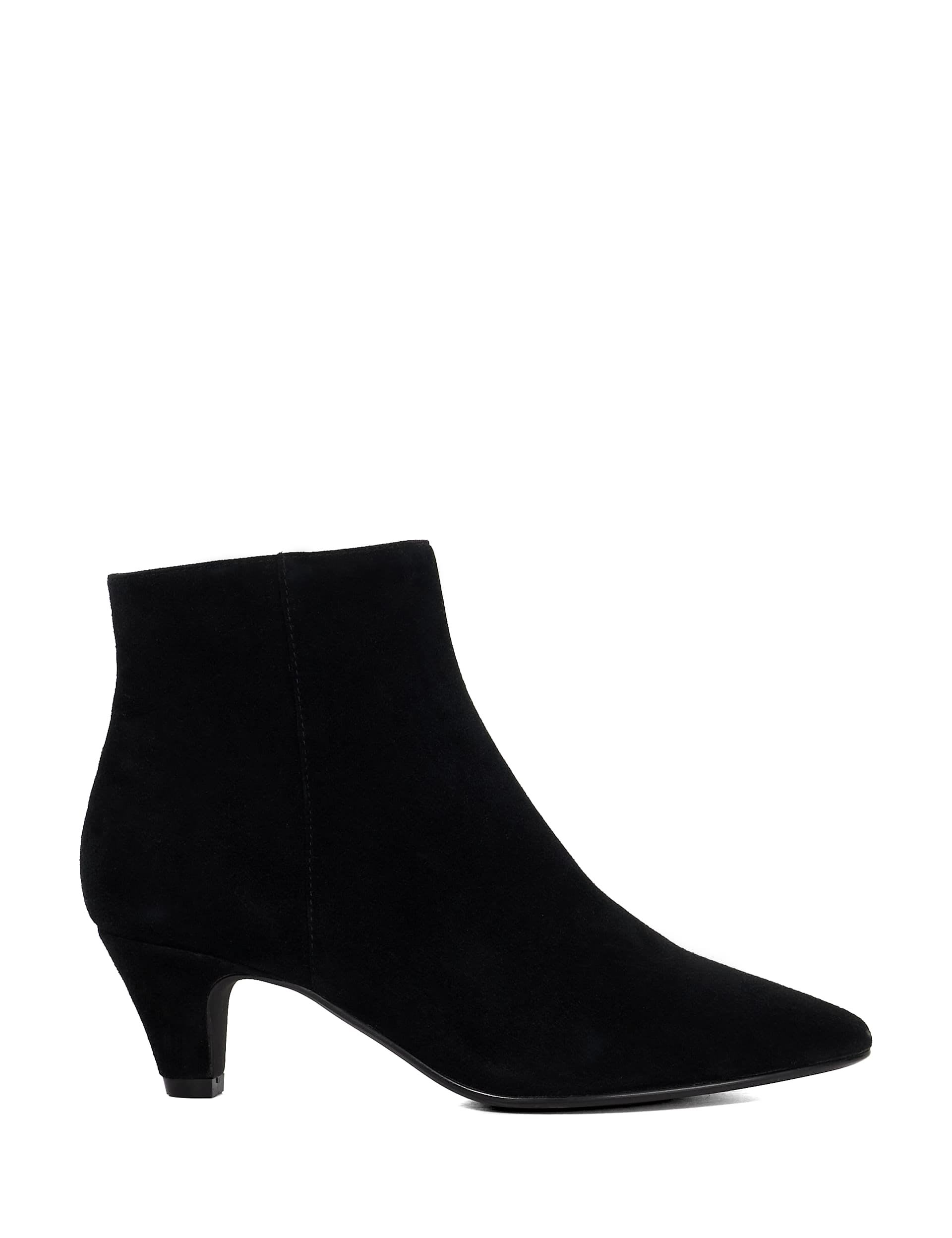 Suede Pointed-Toe Kitten Heel Ankle Boots