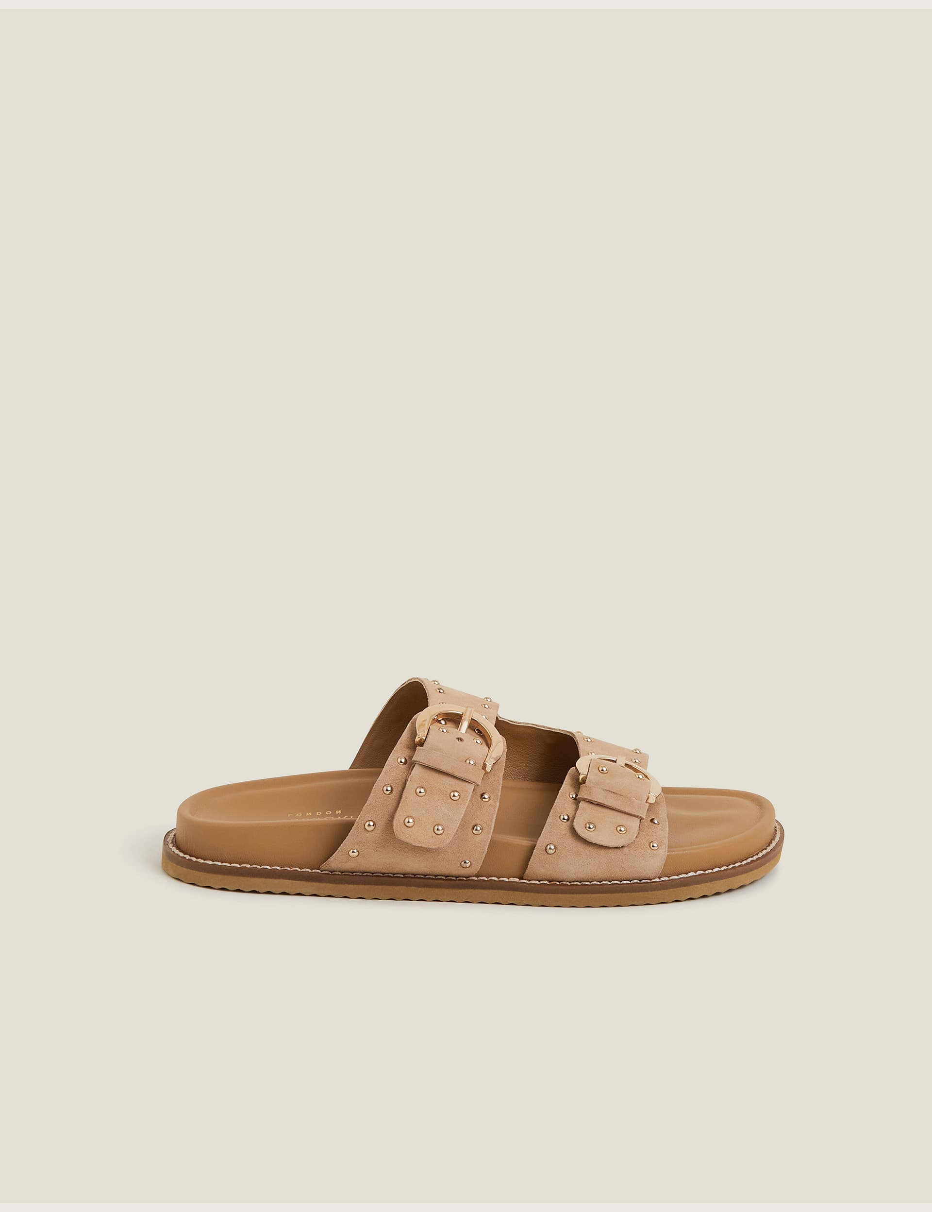 Denim Striped Bow Footbed Sliders
