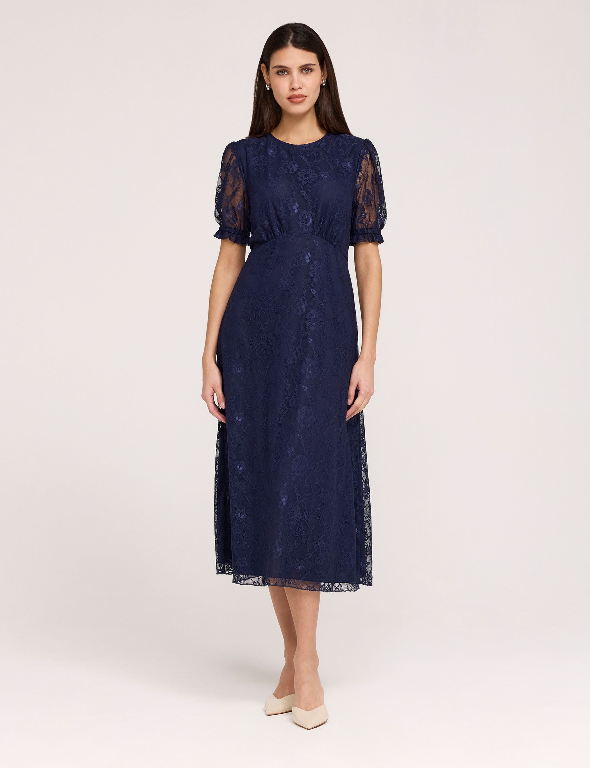 Floral Lace Puff Sleeve Midi Skater Dress | Finery London | M&S