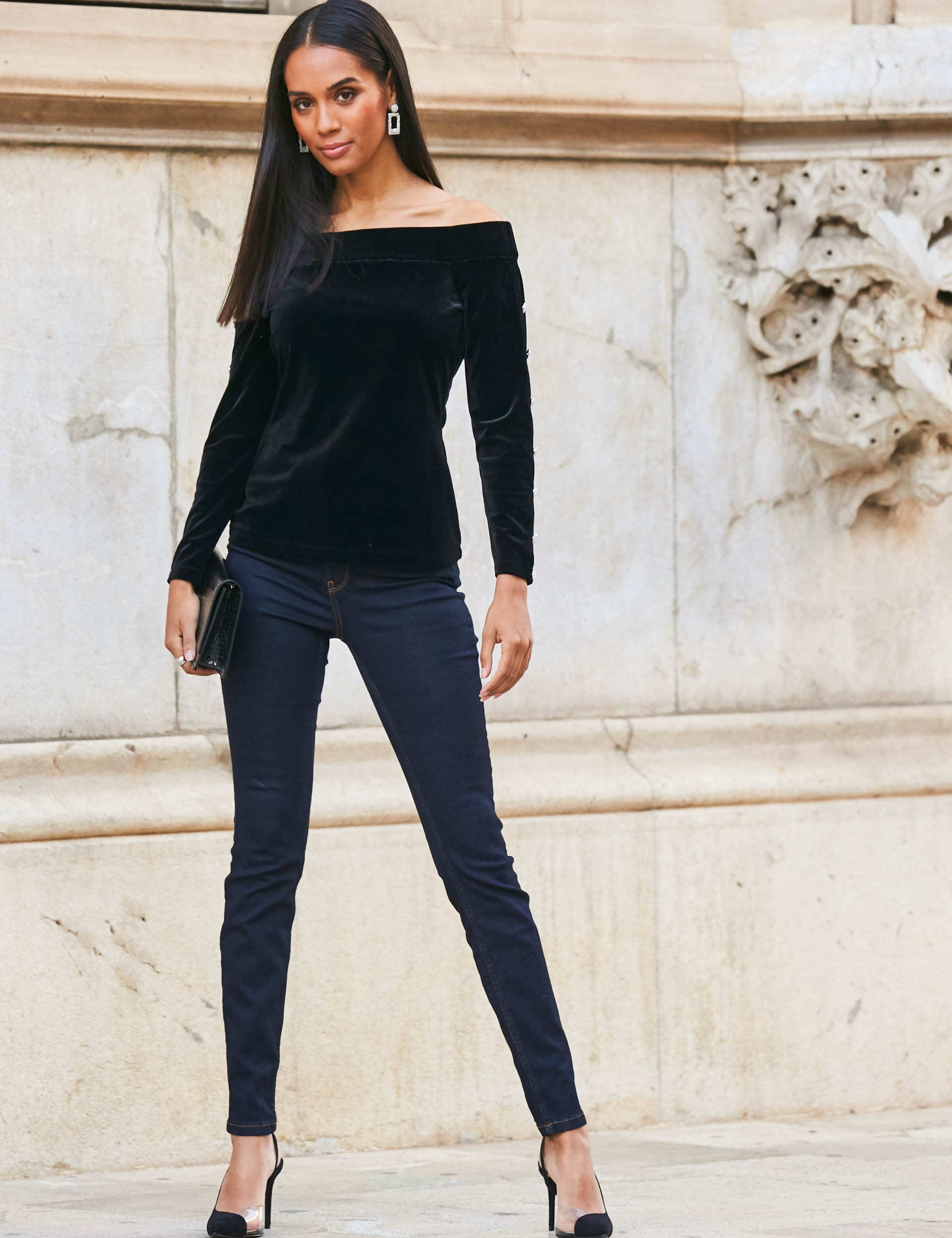 Velvet Embellished Off The Shoulder Top SOSANDAR M S