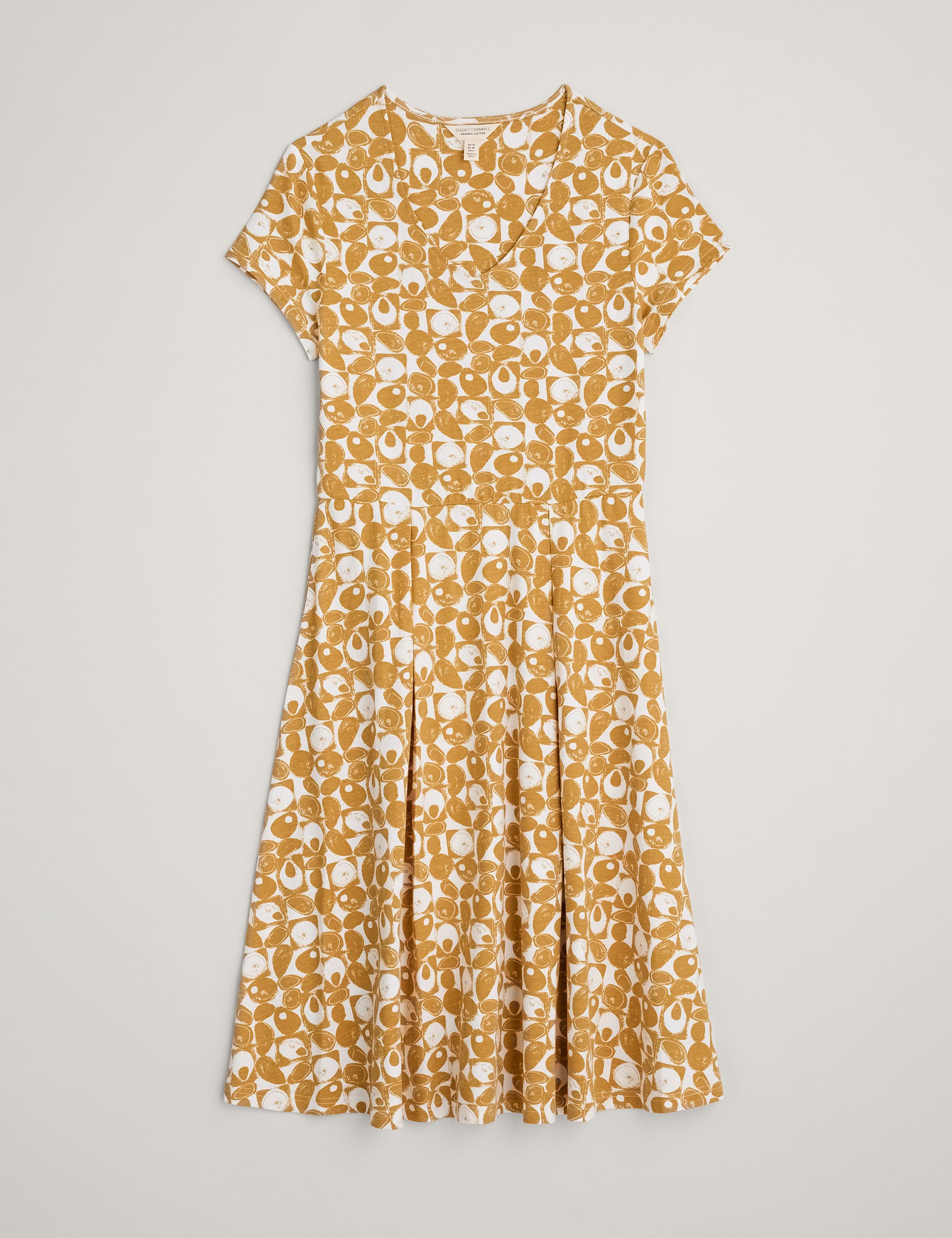 Cotton Rich Geometric V-Neck Waisted Dress