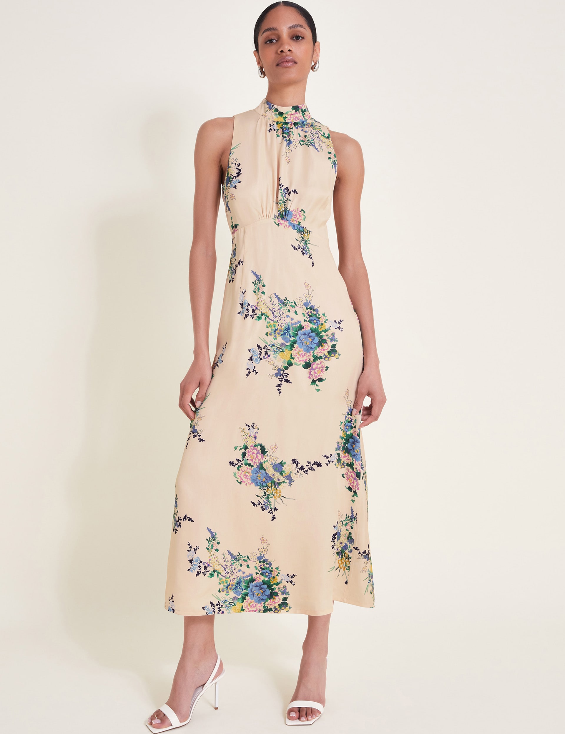 Floral High Neck Midi Waisted Dress | Monsoon | M&S