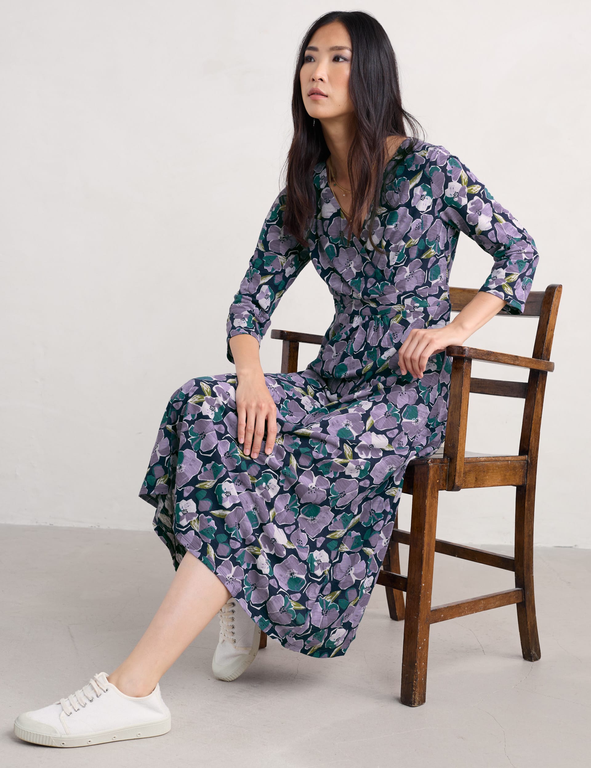 Pure Cotton Floral V-Neck Midi Wrap Dress | Seasalt Cornwall | M&S
