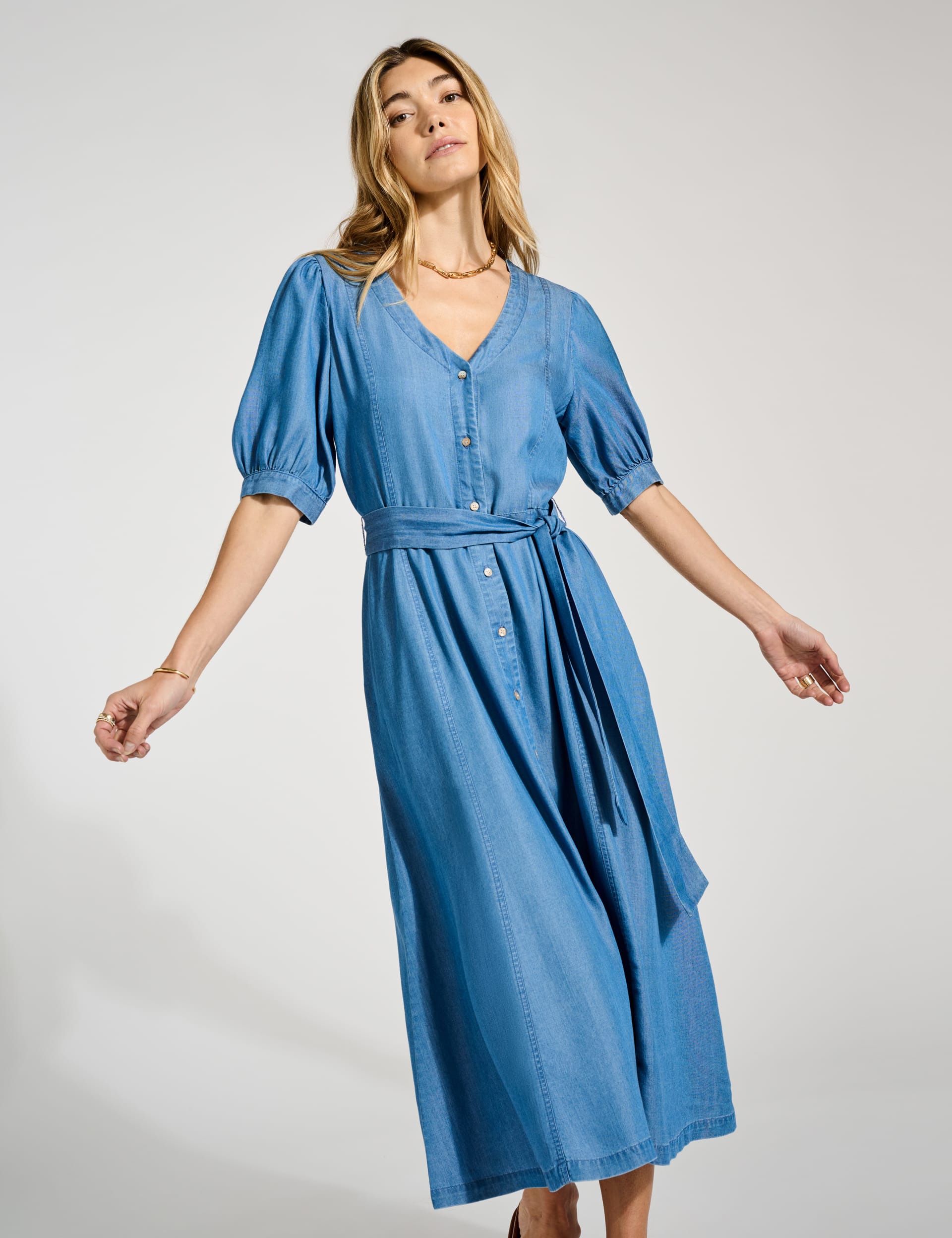 Lyocell™ Denim V-Neck Midi Shirt Dress | BAUKJEN | M&S