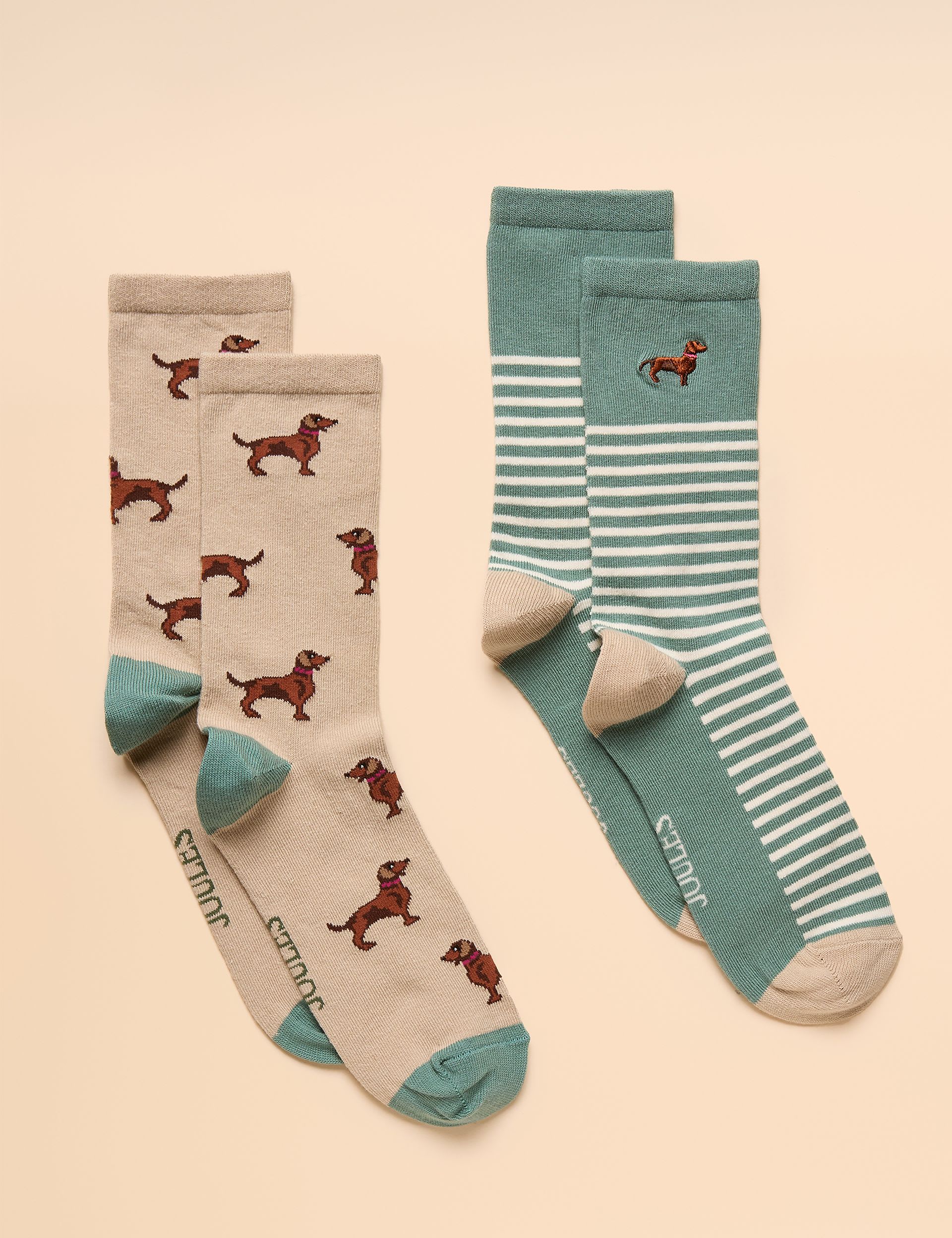 2pk Cotton Rich Patterned Ankle High Socks | Joules | M&S