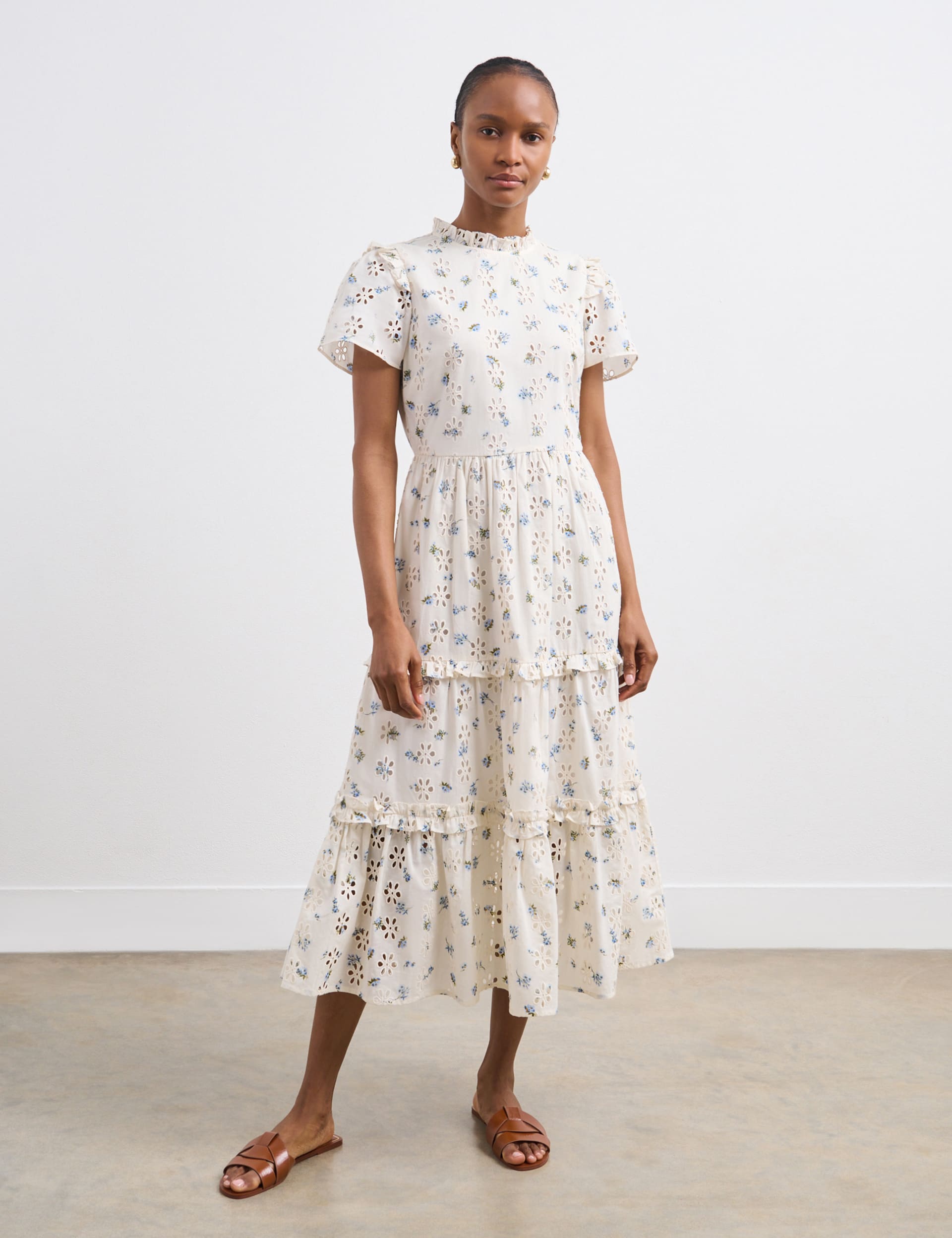 Pure Cotton Floral High Neck Midi Tiered Dress | Finery London | M&S