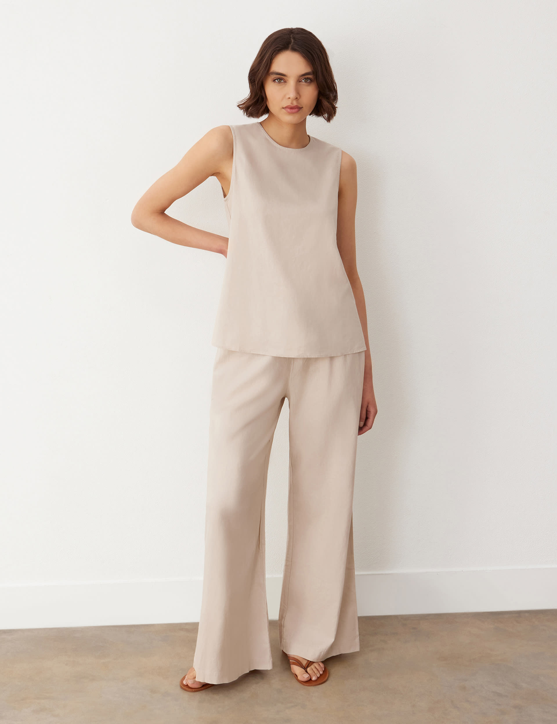 YOURTURN LINEN BLEND WIDE LEG UNISEX - Broek - off-white/crème