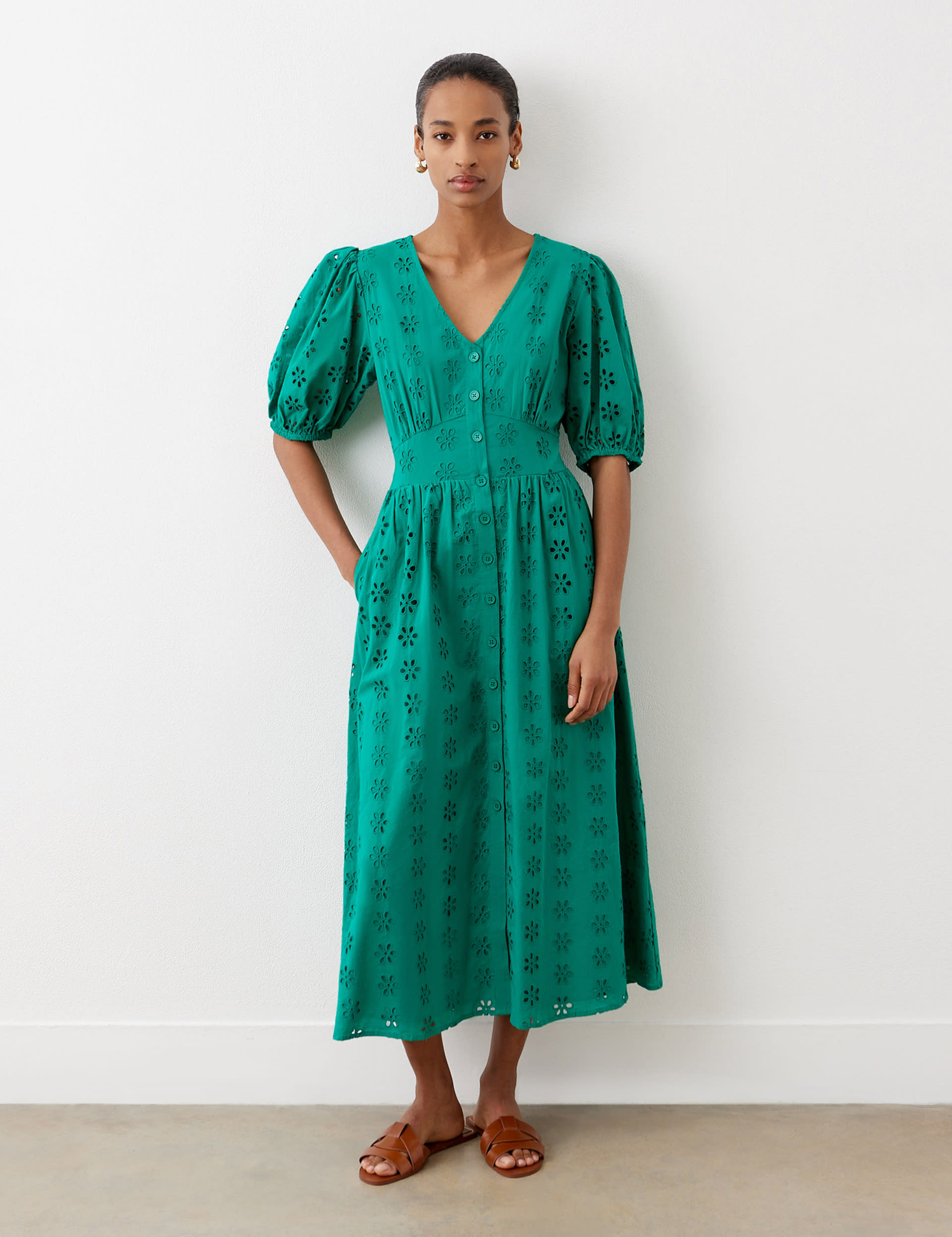 Pure Cotton Embroidered V-Neck Midi Dress | Finery London | M&S