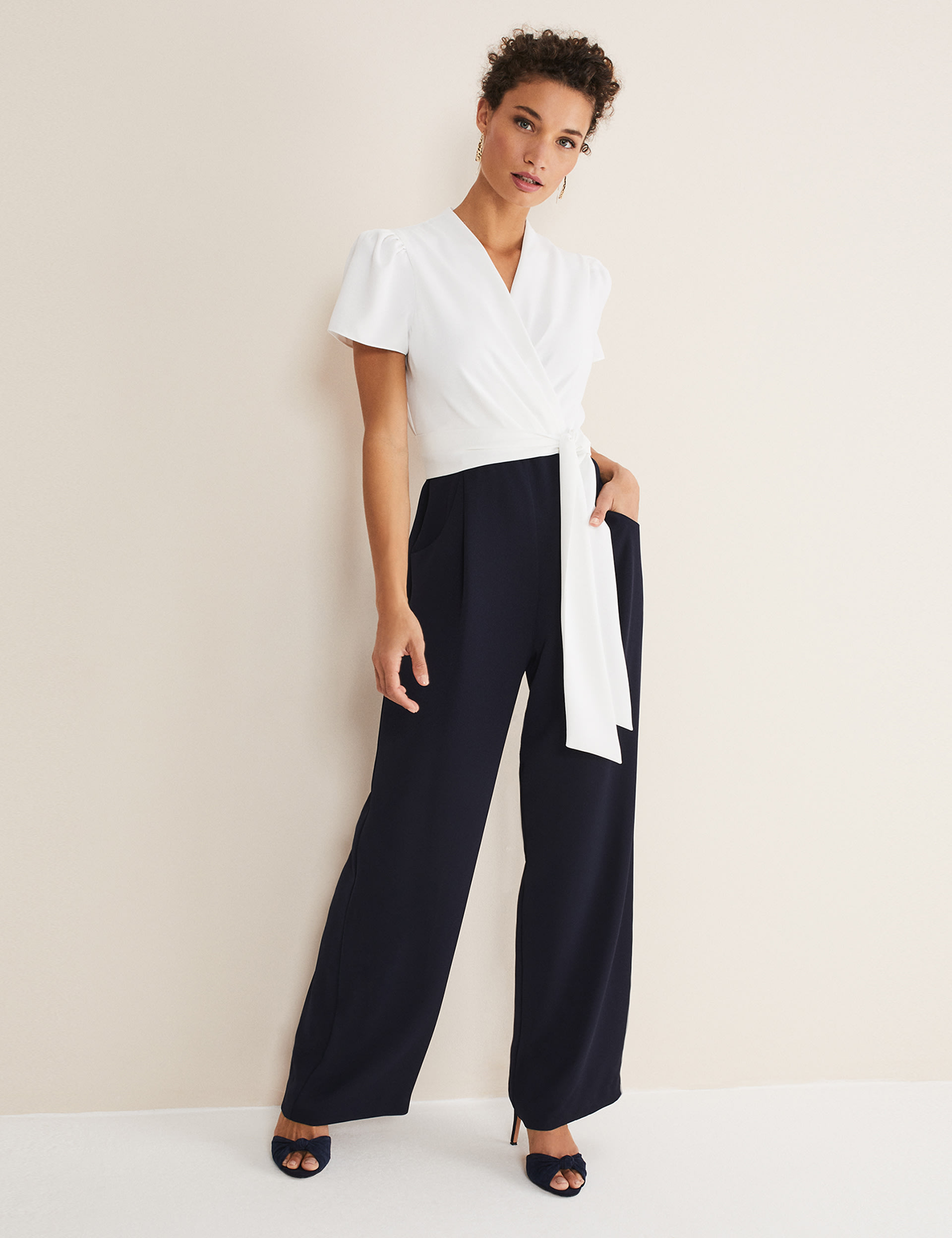 Belted Short Sleeve Wrap Wide Leg Jumpsuit | Phase Eight | M&S