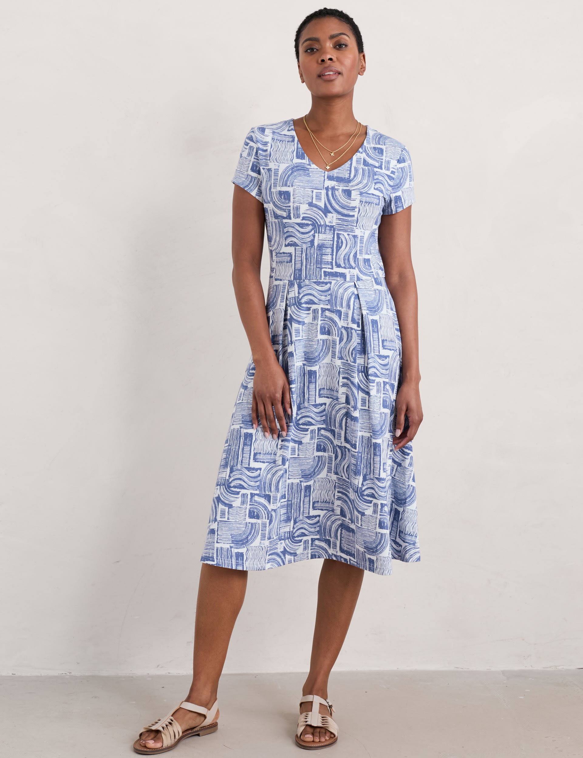 Cotton Rich Geometric V-Neck Midi Dress | Seasalt Cornwall | M&S