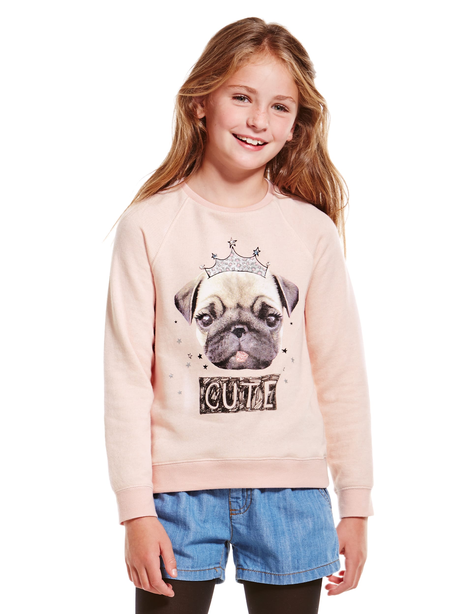 Cotton Rich Pug Print Sweatshirt (5-14 Years) Image 2 of 5