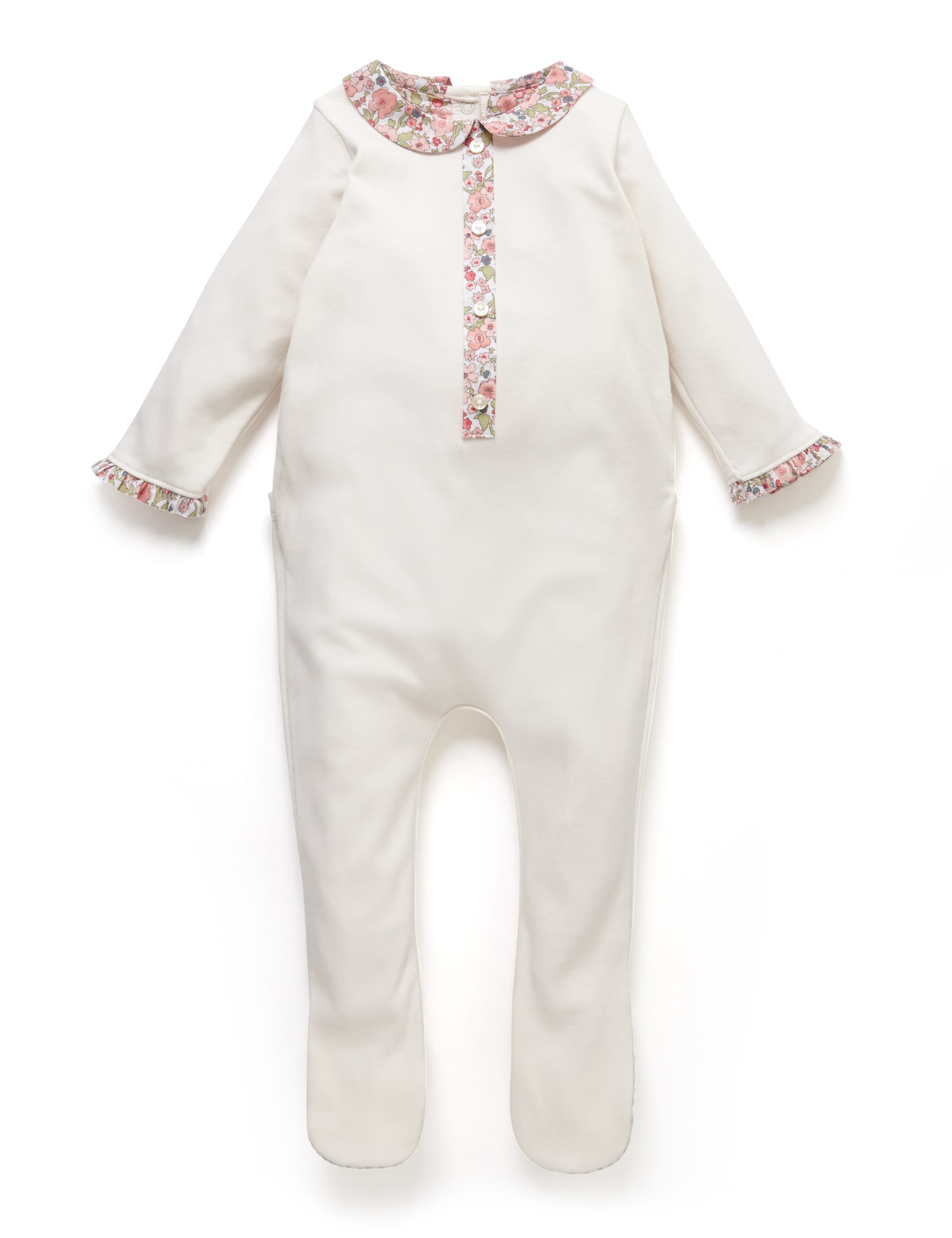 Pure Cotton Floral Trim Sleepsuit Image 1 of 2