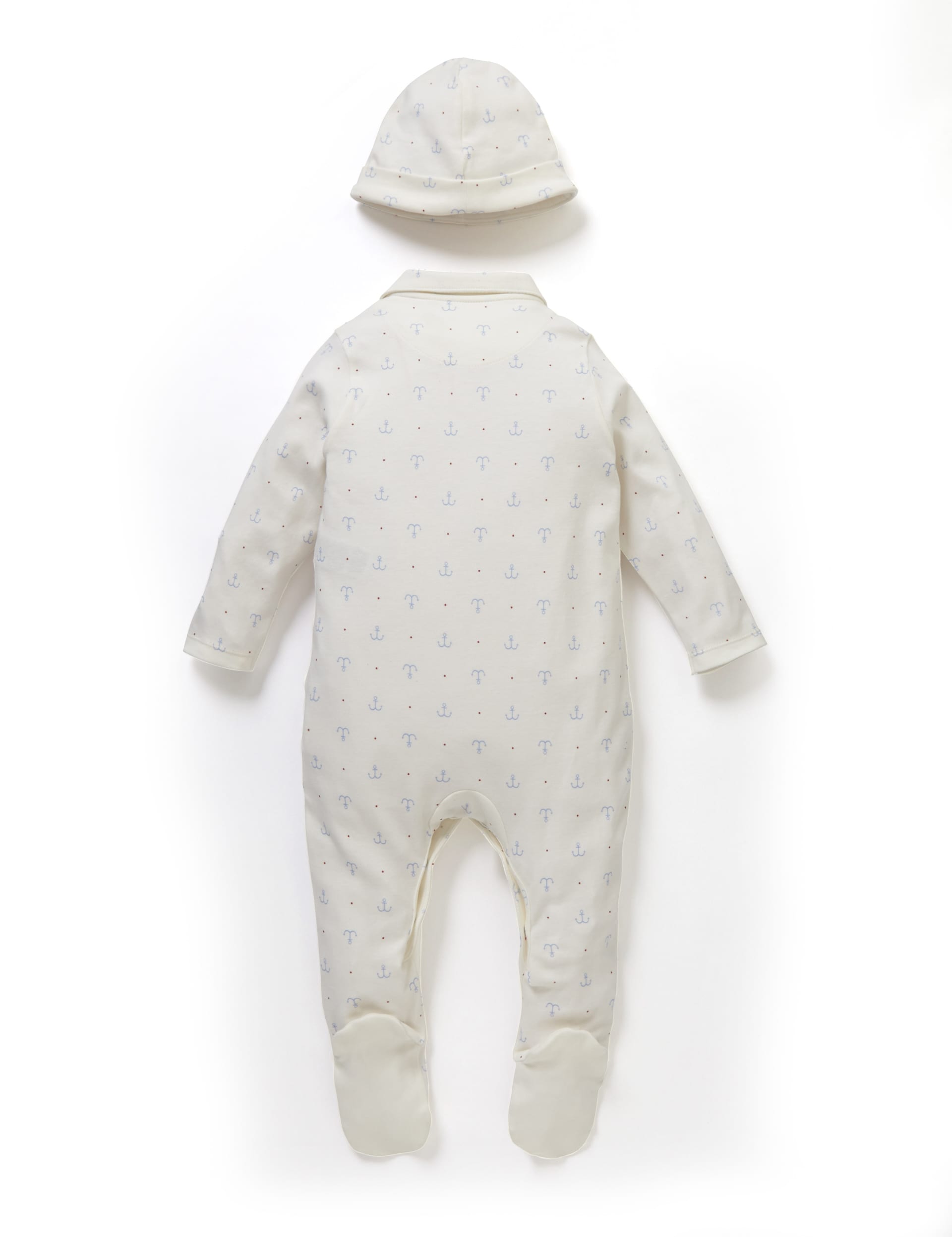 Pure Cotton Anchor Print Sleepsuit & Hat Image 1 of 2
