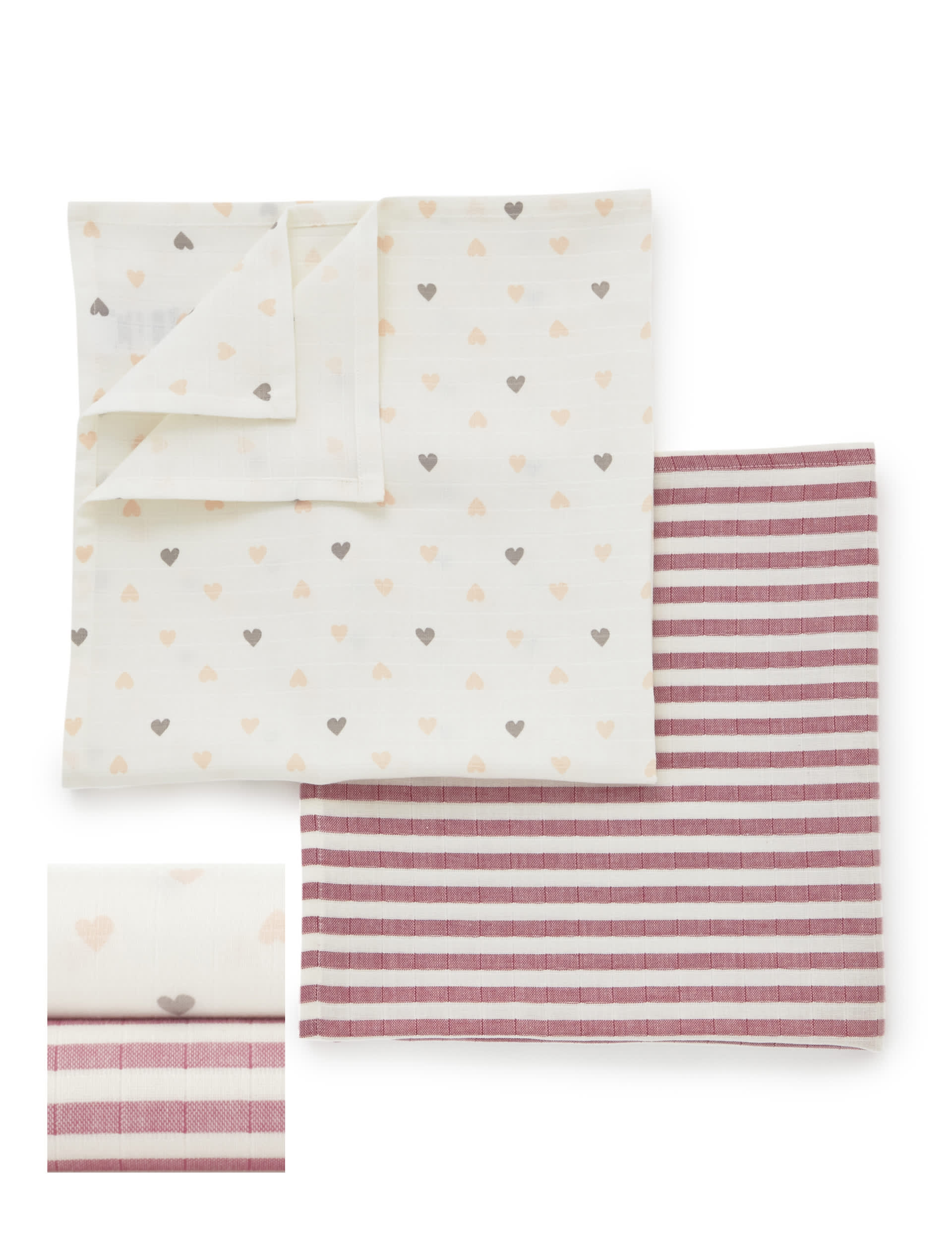 2 Pack Large Heart and Stripe Muslin Squares Image 1 of 1