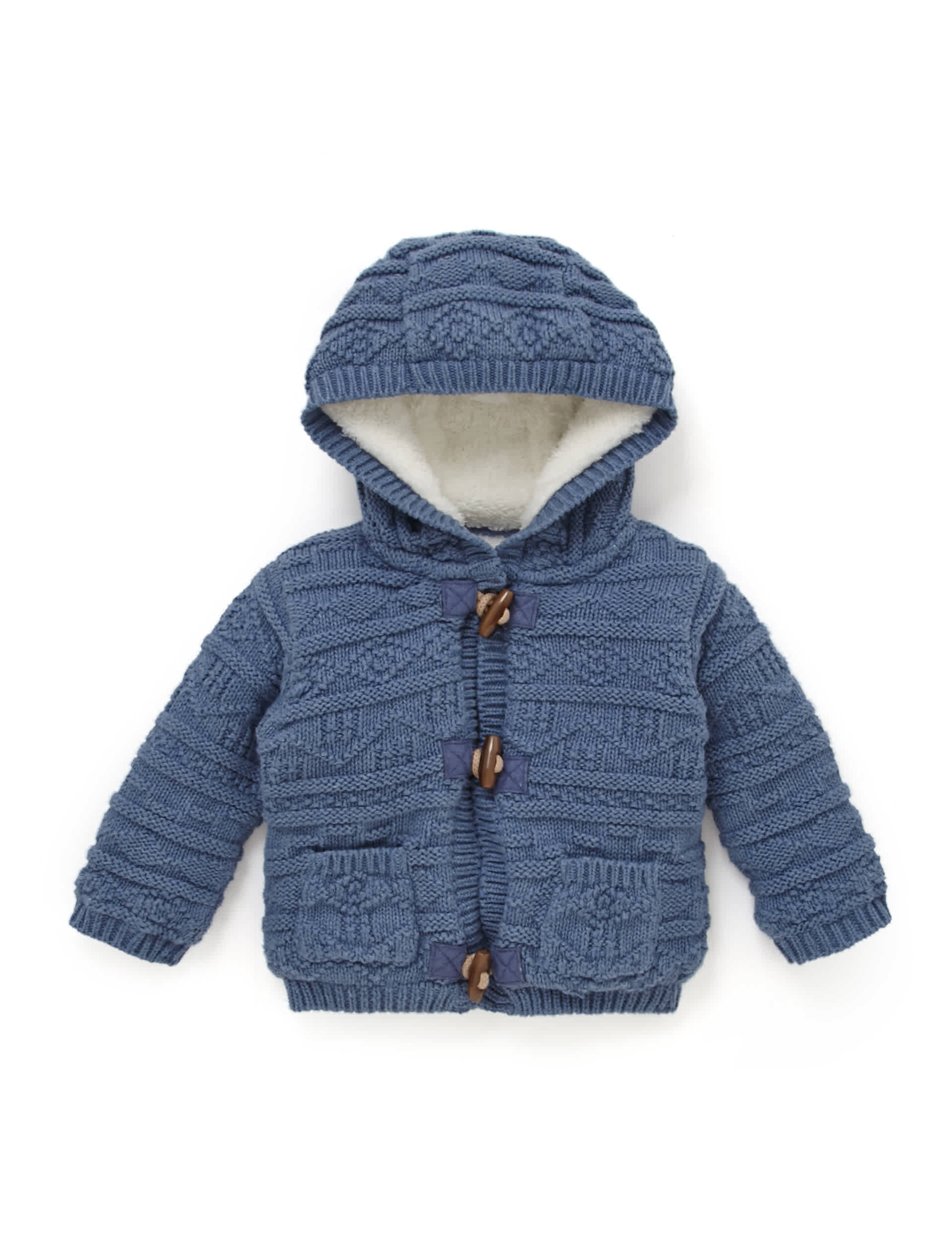 Pure Cotton Borg Lined Textured Knit Hooded Cardigan at M&S