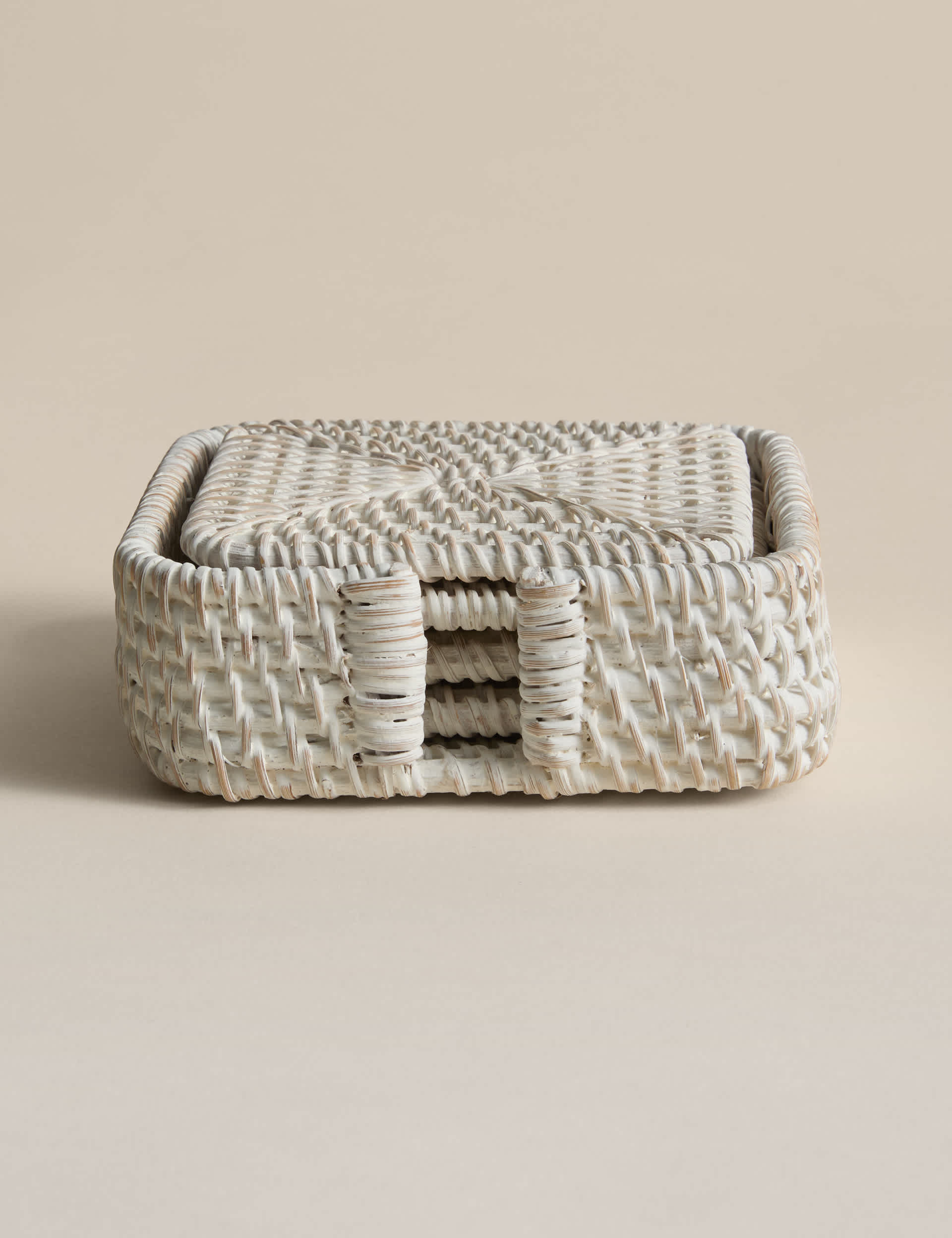 Set of 4 Rattan Washed Coasters with Holder by M&S