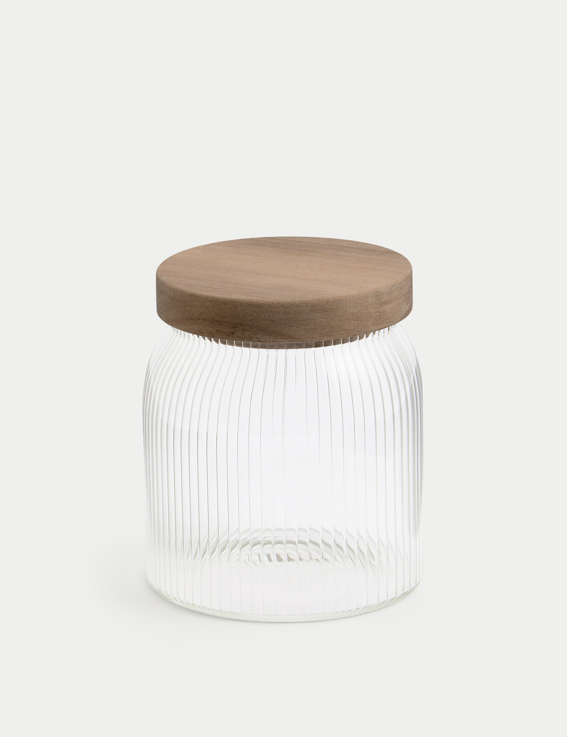 Clear Ribbed Glass Storage Jar with Cork Stopper 15x8cm