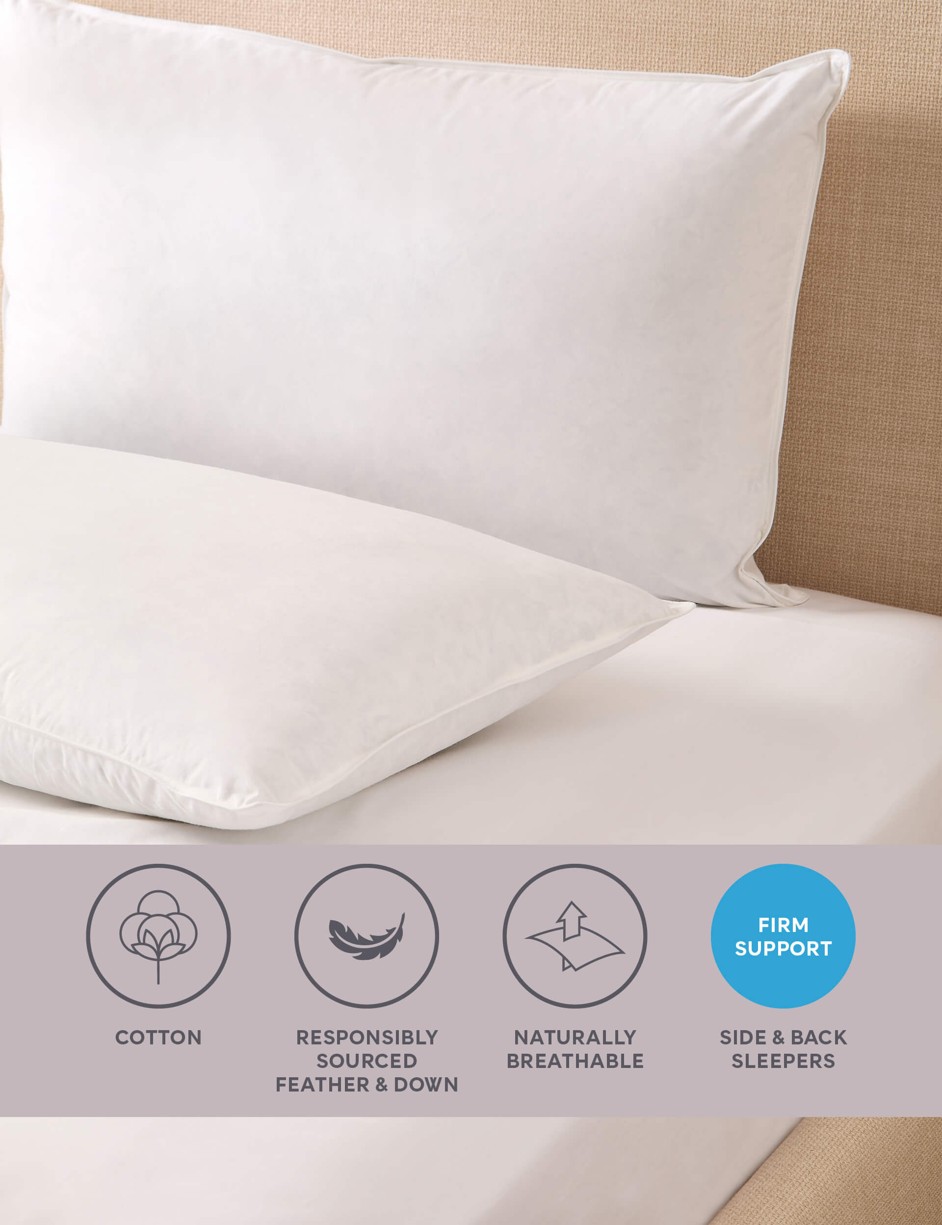 2pk Goose Feather & Down Firm Pillows