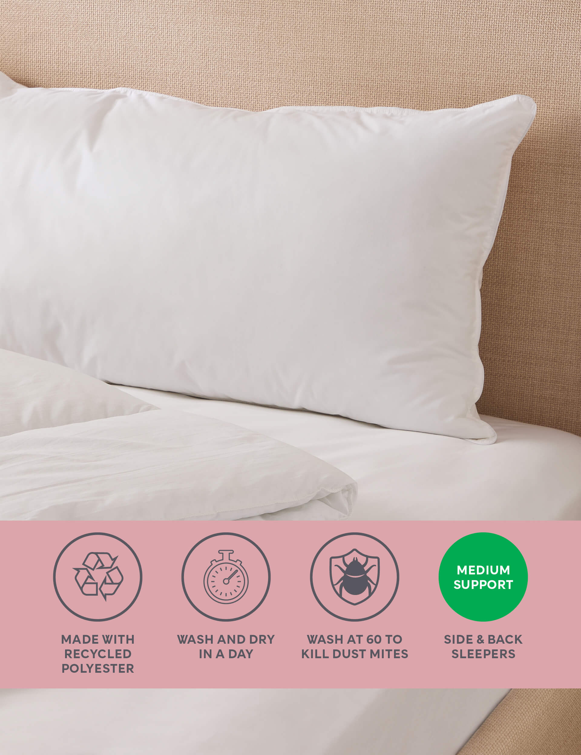 Supremely Washable Medium King Size Pillow | M&S Collection | M&S