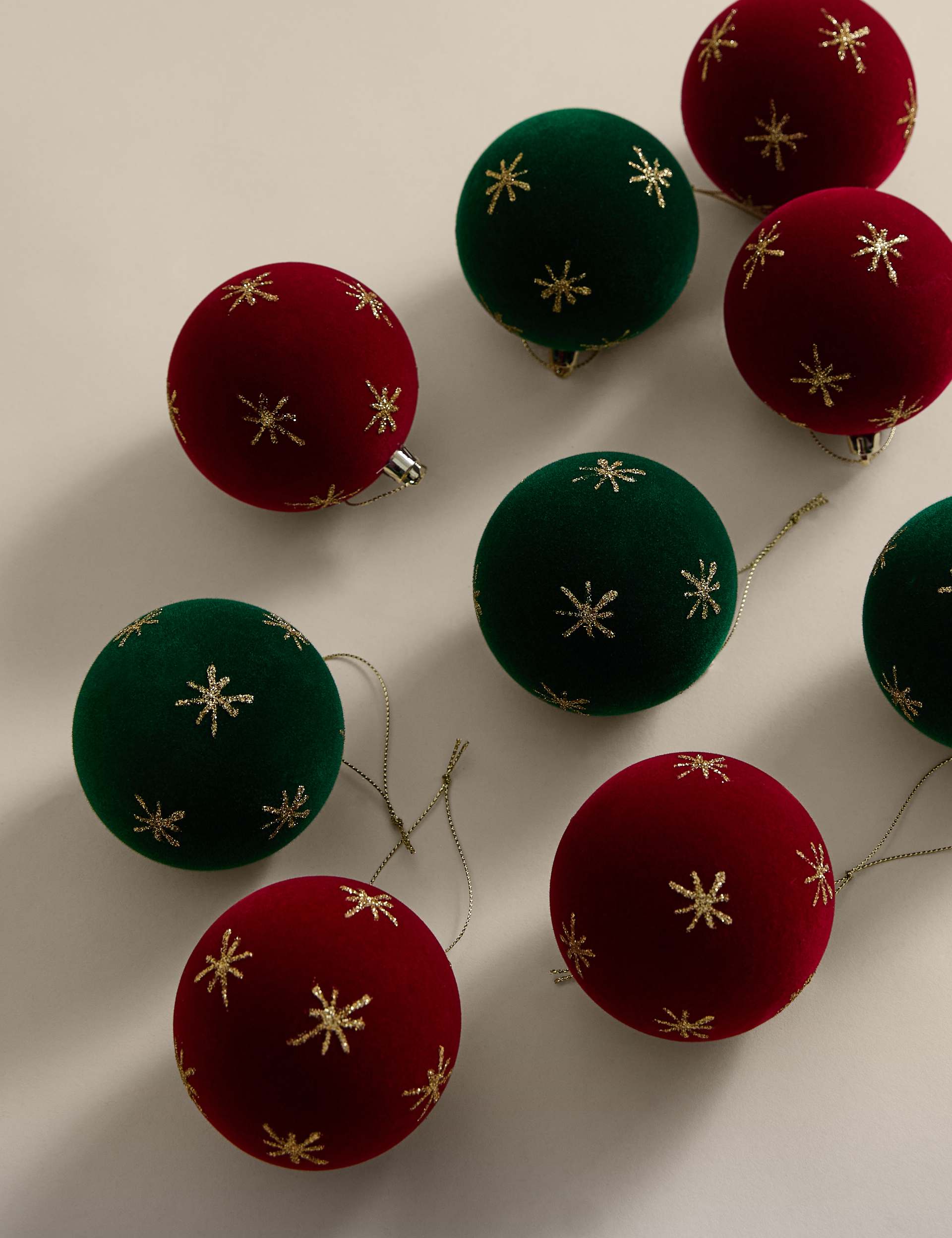 9pk Glitter Shatterproof Flocked Baubles | M&S Collection | M&S