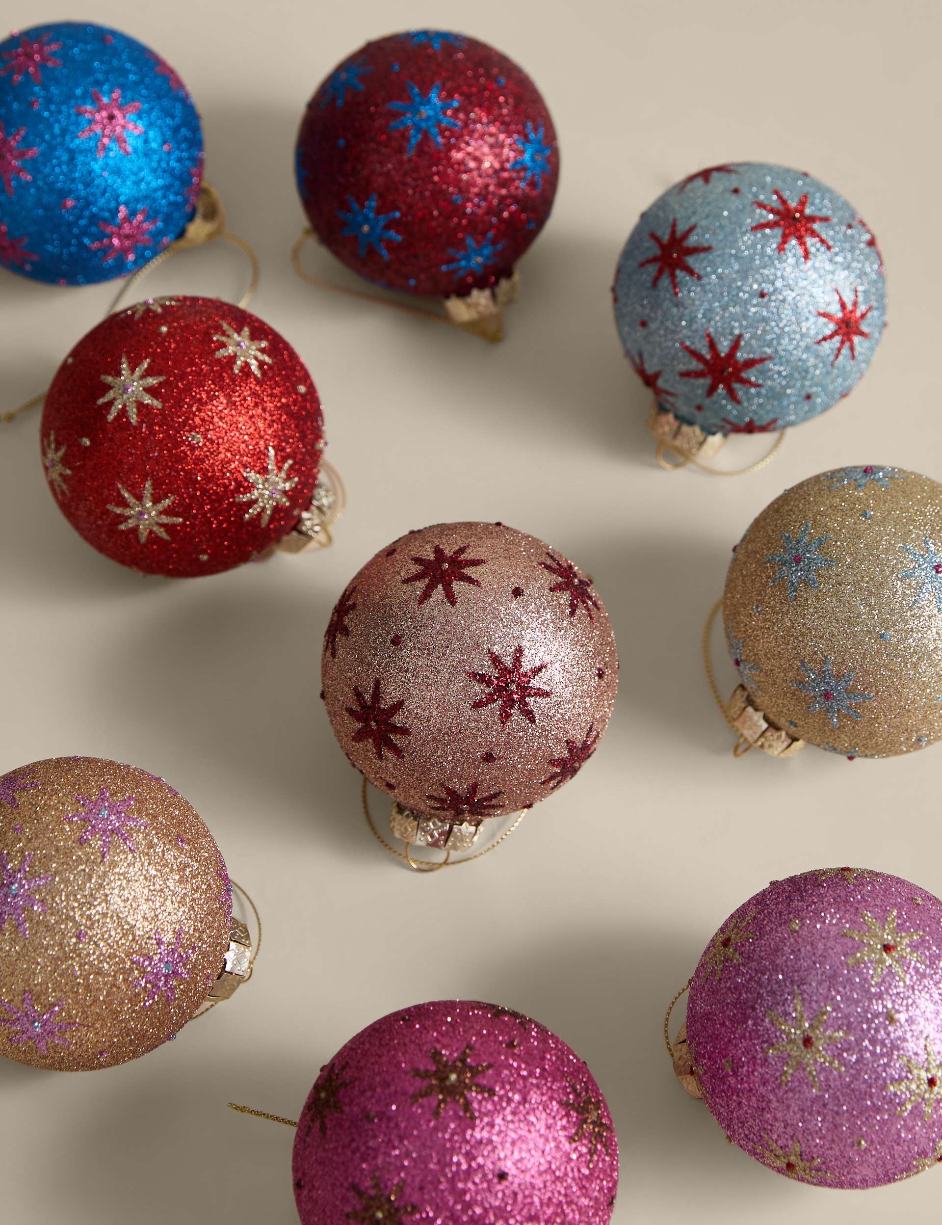 9pk Multicoloured Glitter Decorative Baubles