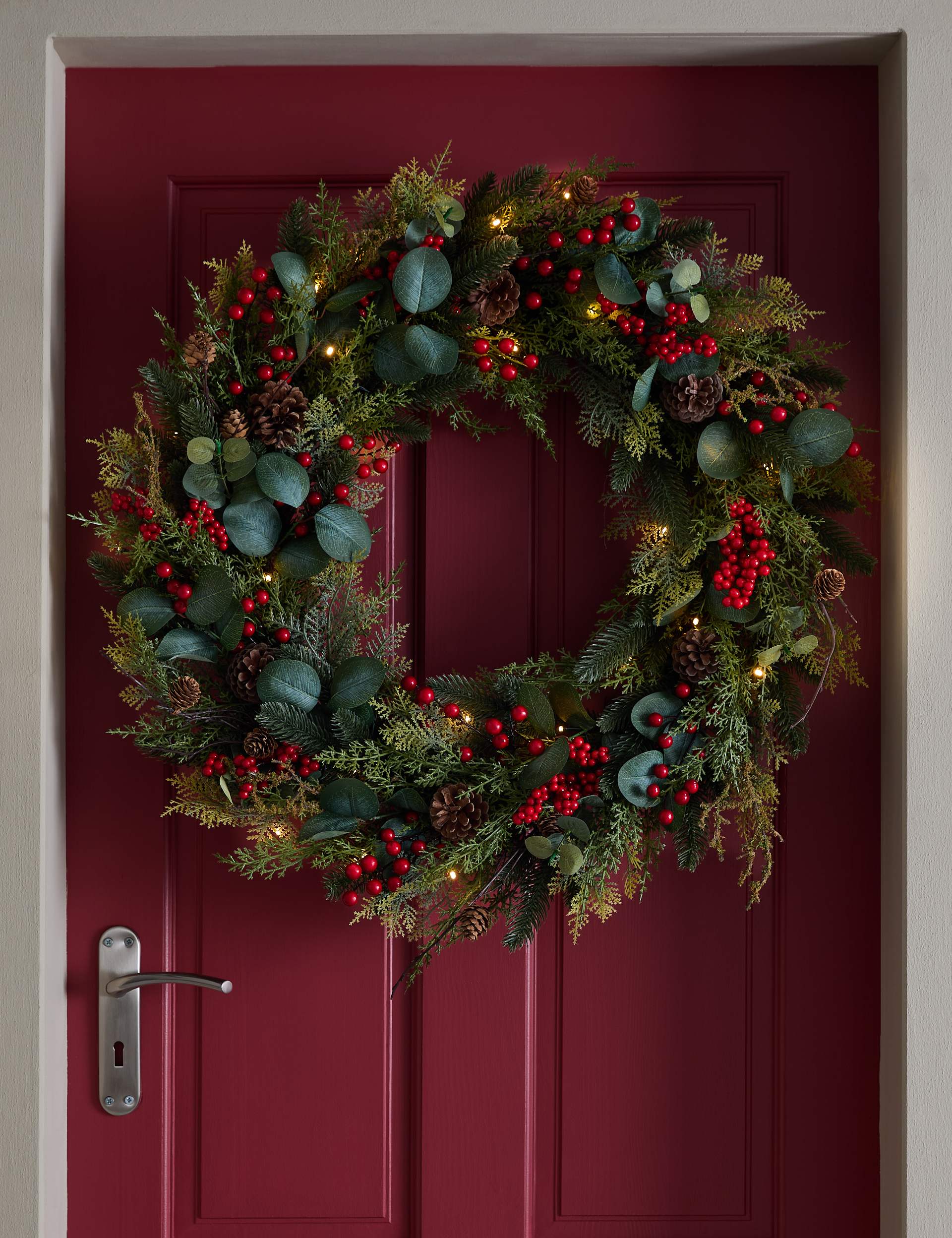 Pre-Lit Extra Large Red Berry Wreath | M&S | M&S