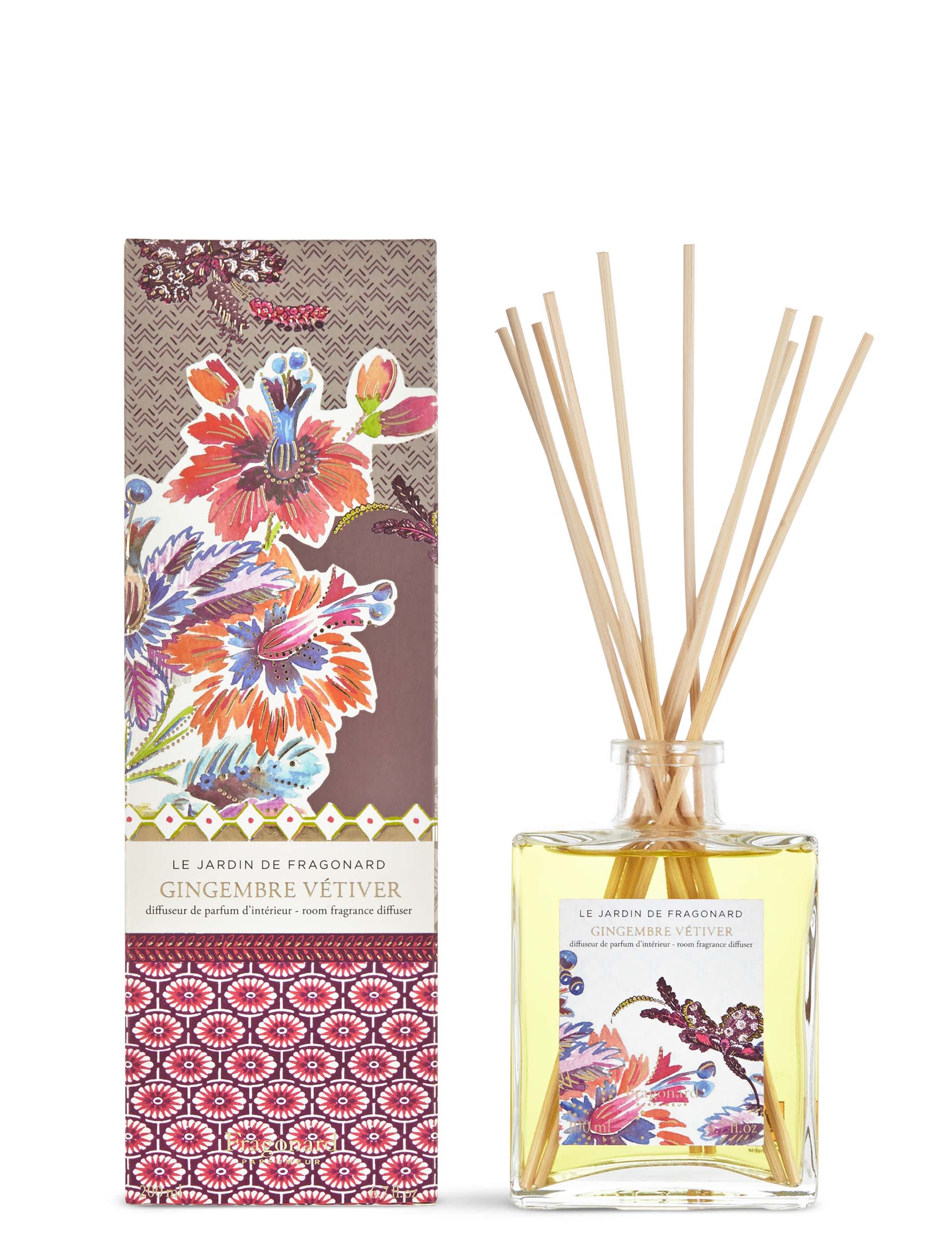 FRAGONARD Jardin De Fragonard Ginger Vetiver Home Diffuser - 200ml, Made In Grasse, France