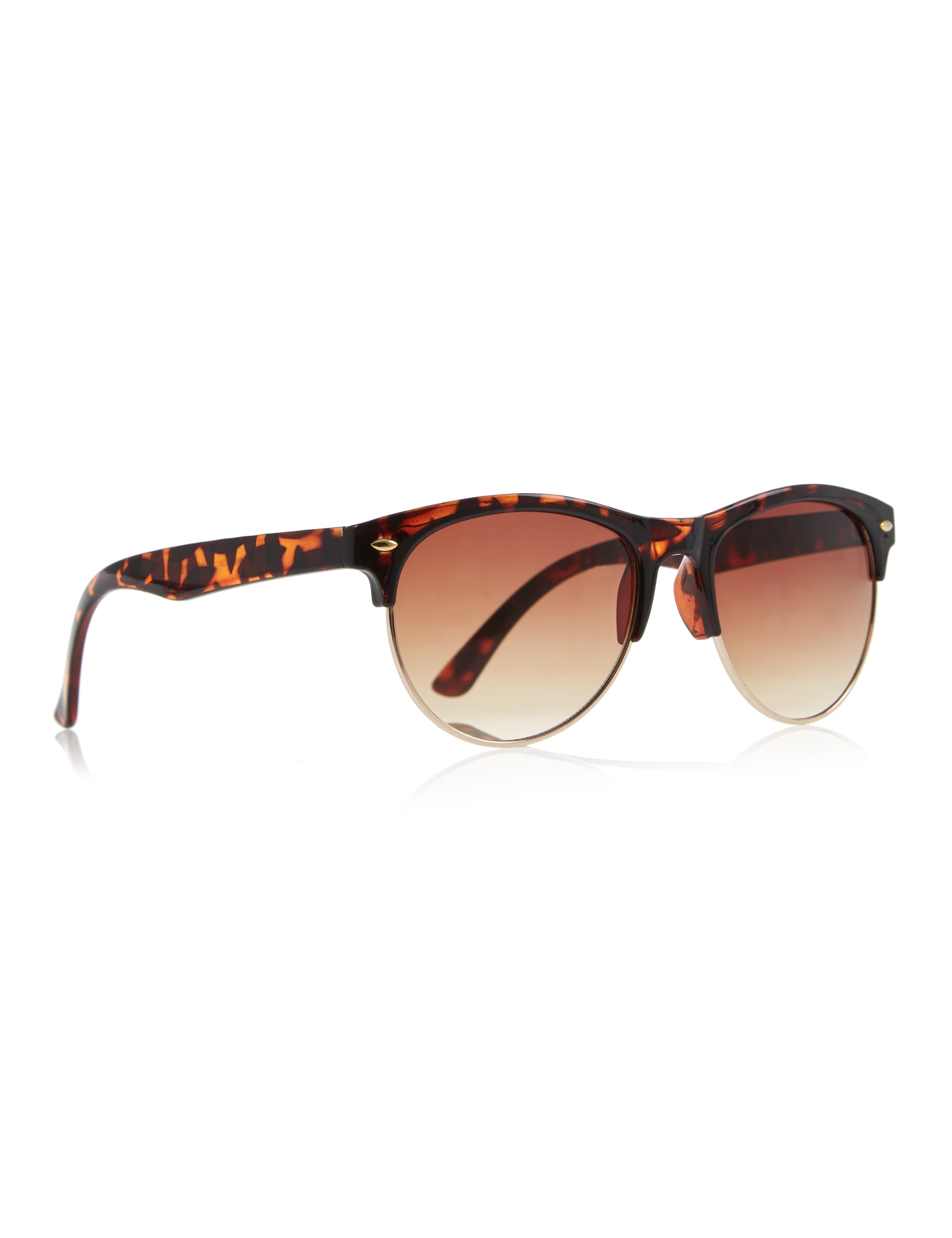 Tortoise Shell Print Round Frame Sunglasses Image 1 of 2