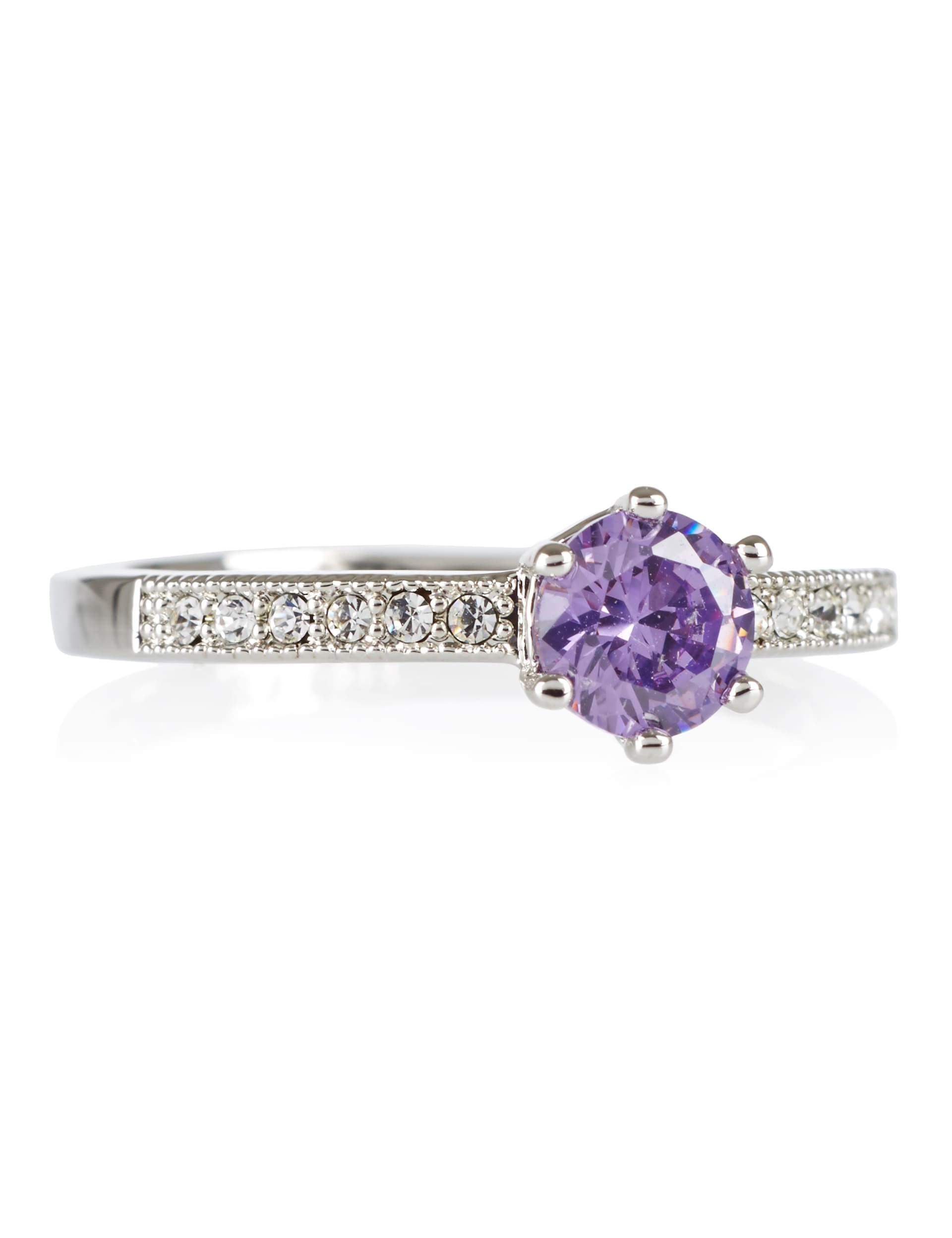 Platinum Plated Millgrain Diamanté Ring Image 1 of 1