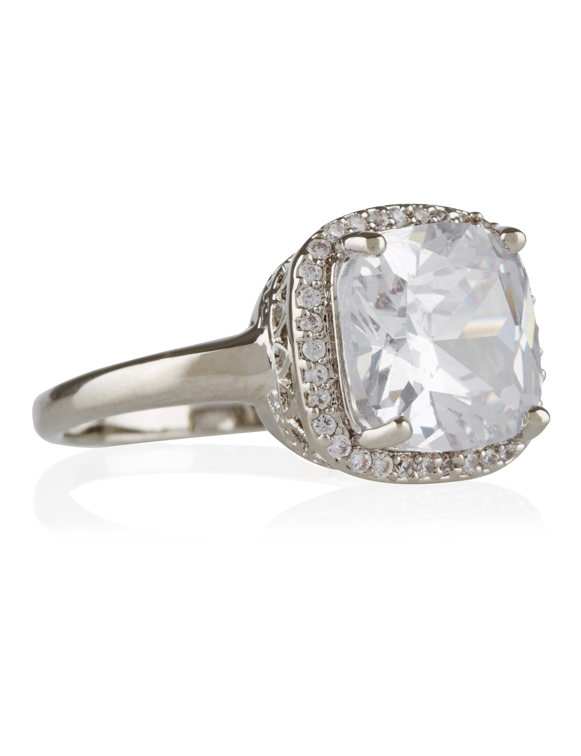 Platinum Plated Square Pavé Diamanté Ring Image 1 of 1