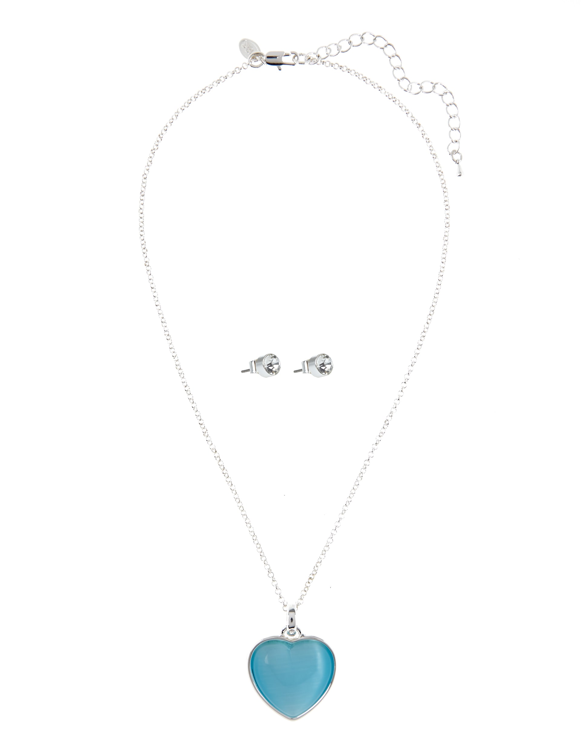 Silver Plated Cat's Eye Heart Pendant Necklace & Earrings Set Image 1 of 2