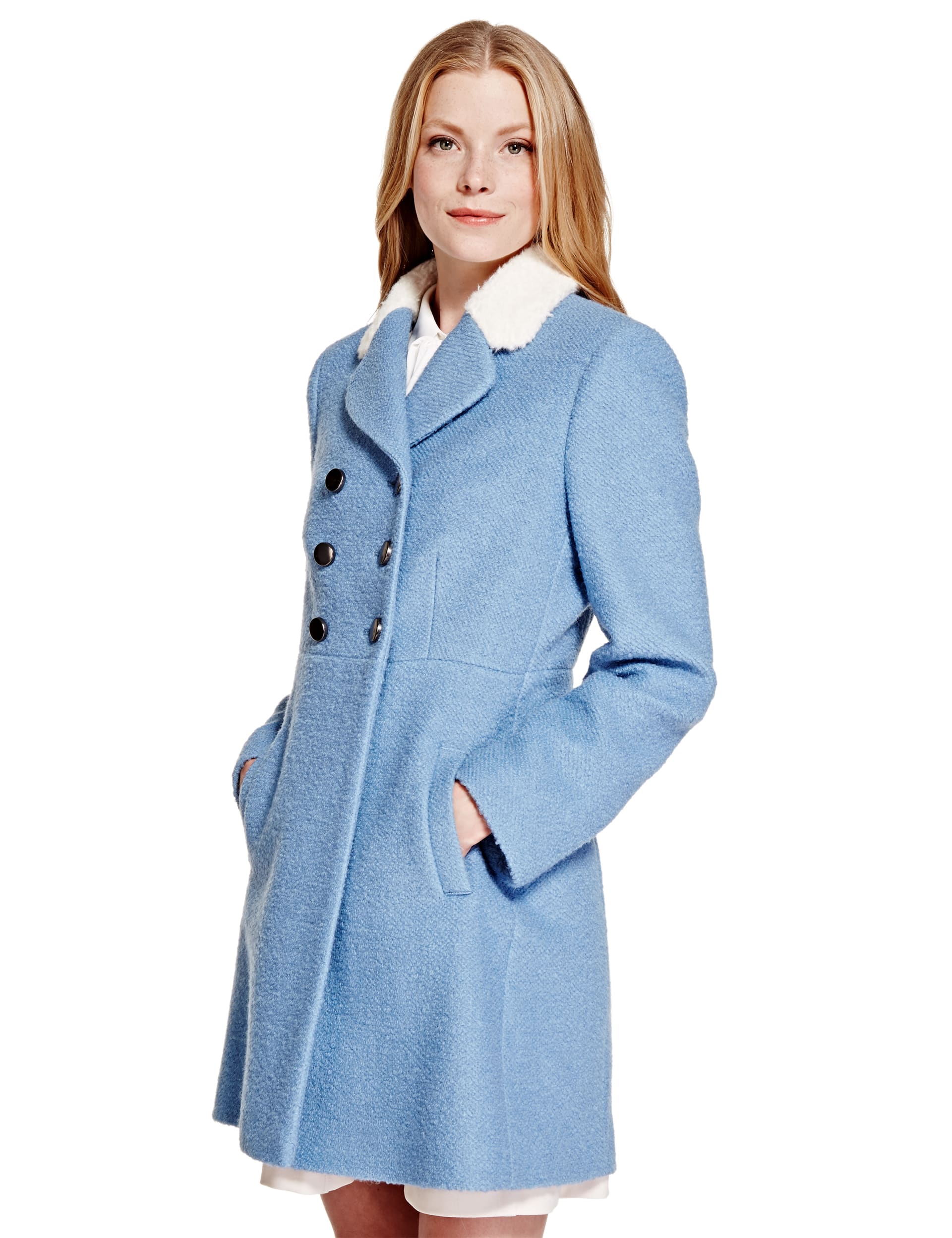 Double Breasted Borg Collar Coat with Wool Image 2 of 4