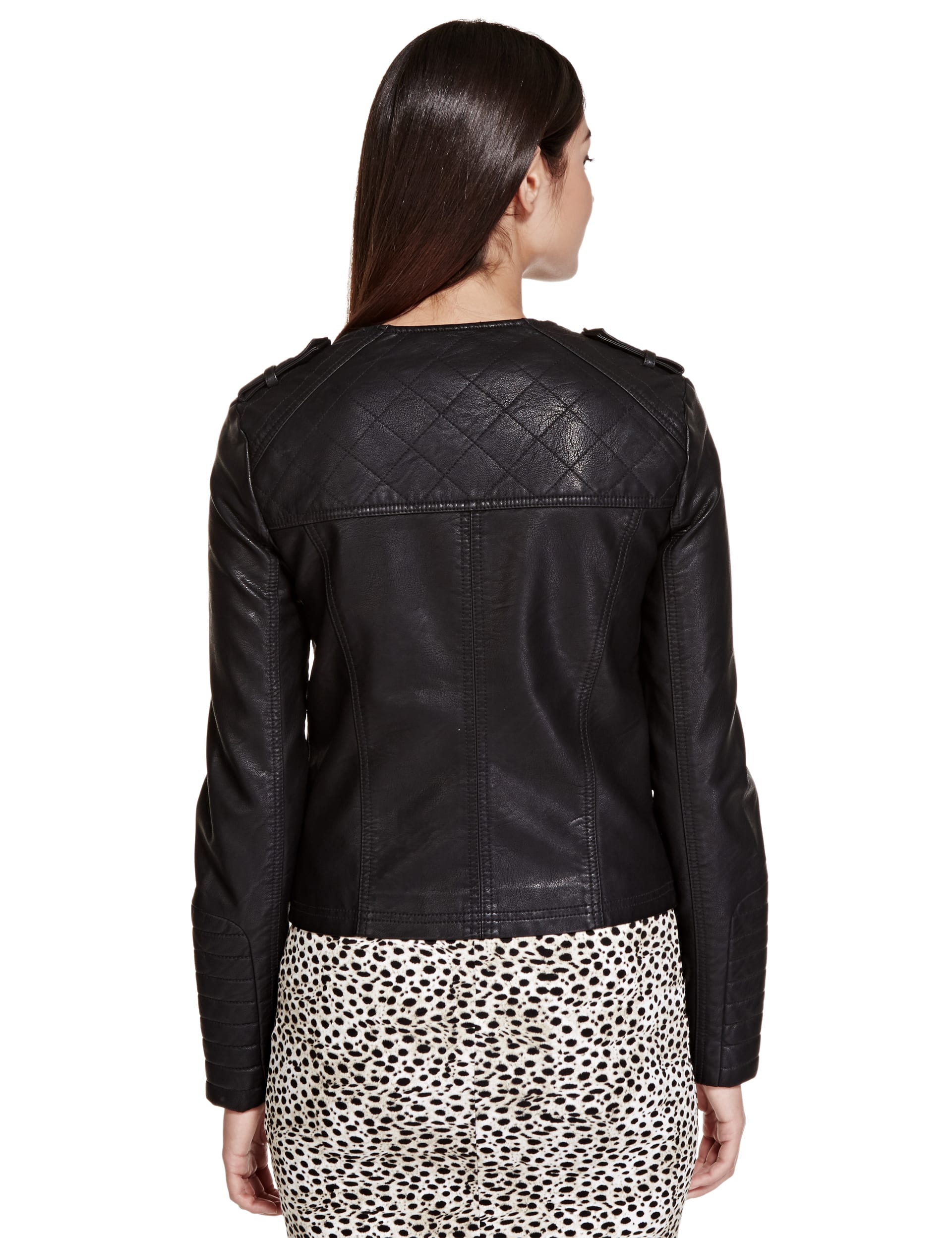 Faux Leather 4 Pockets Bomber Jacket Image 2 of 5