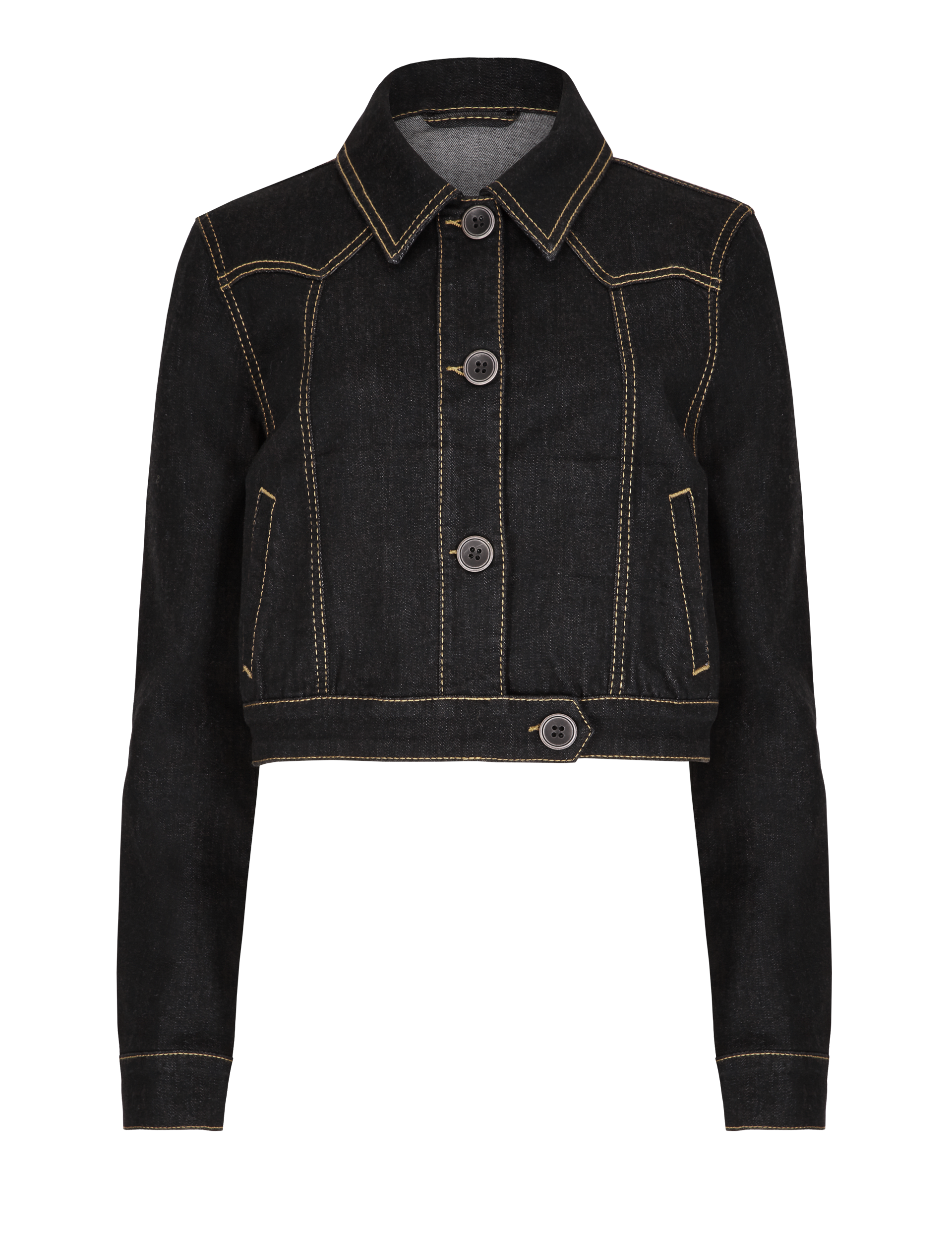 Collared Neck Cropped Denim Jacket Image 2 of 4