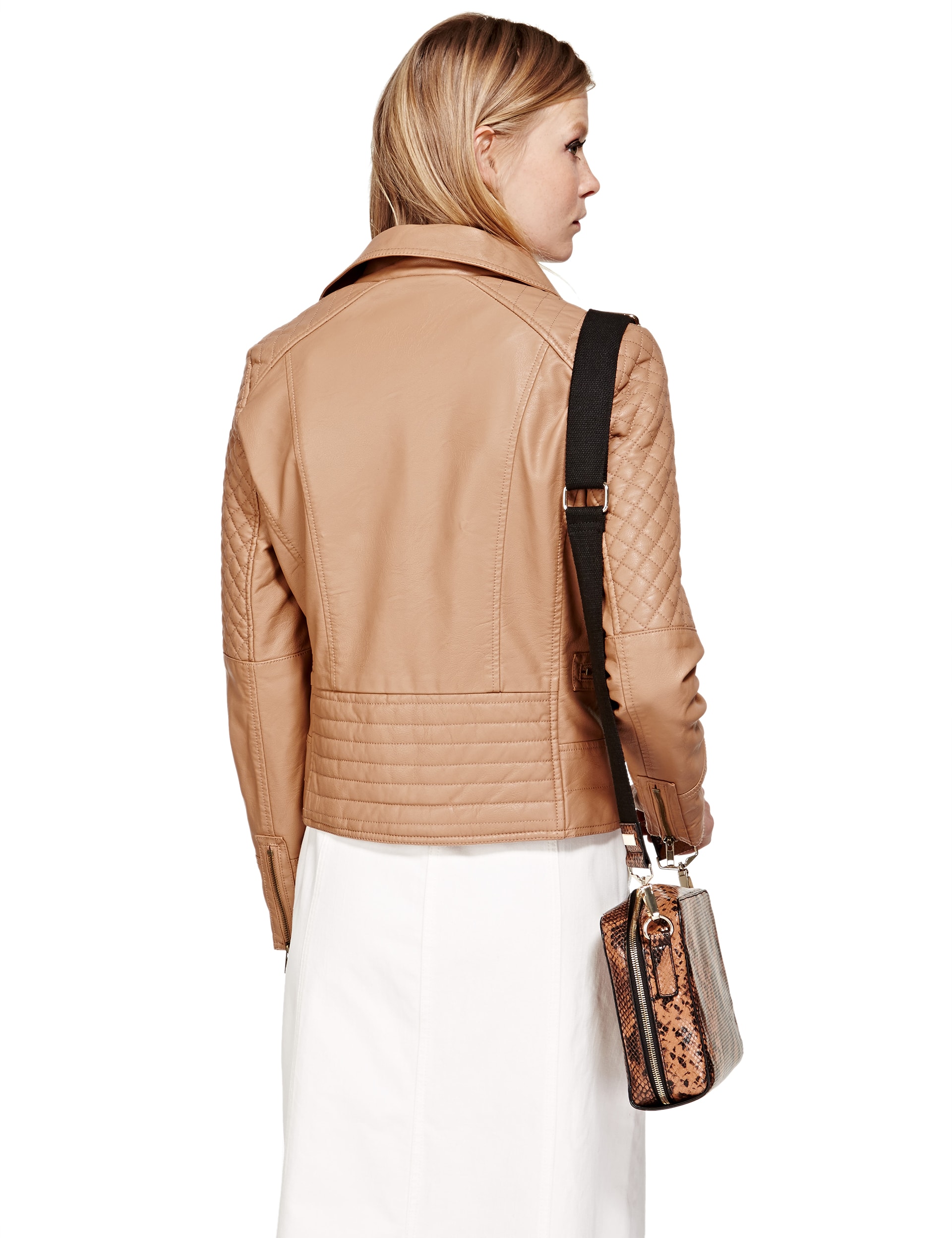 Faux Leather Quilted Biker Jacket Image 2 of 4