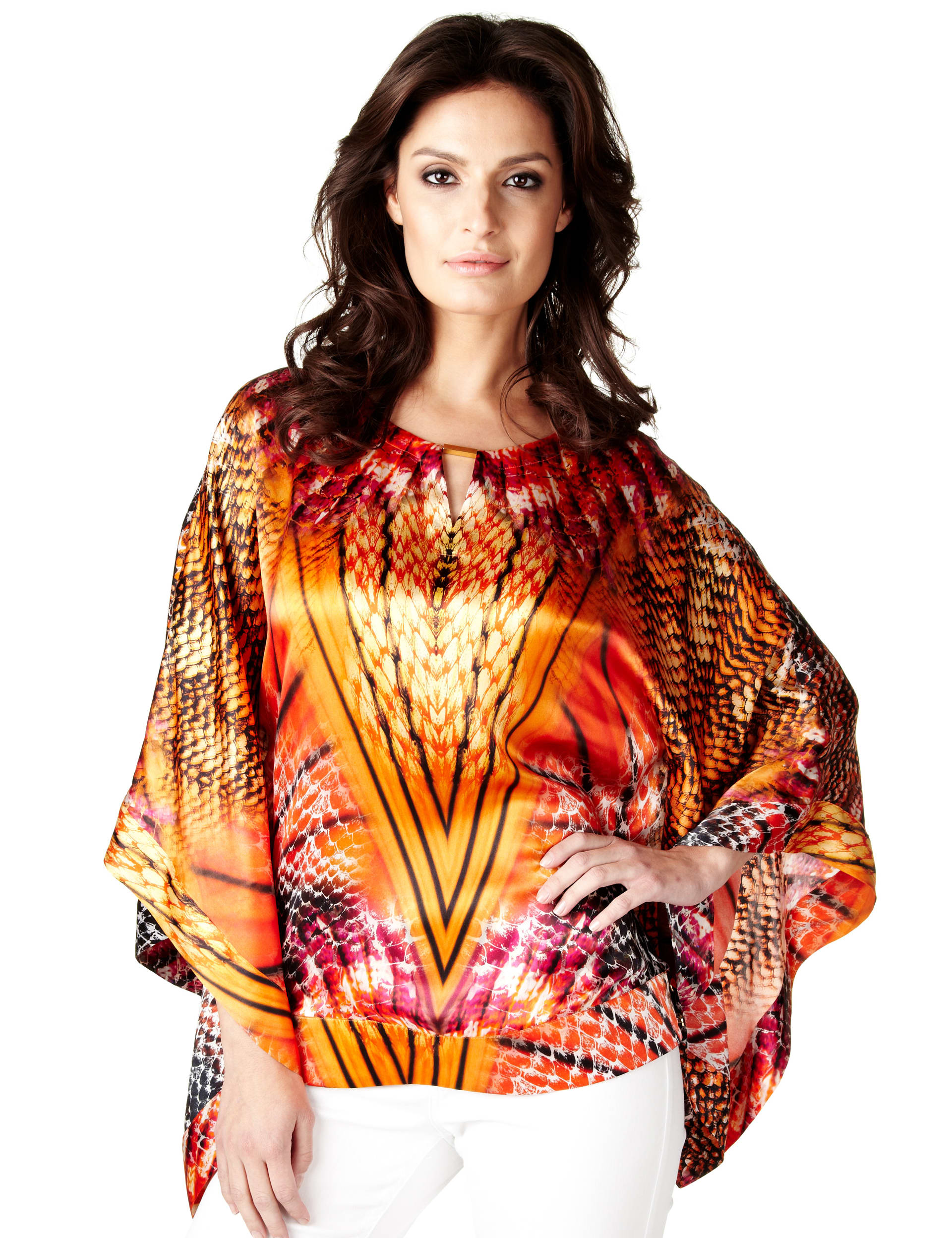 Italian fabric sunset printed silk kaftan Image 2 of 8