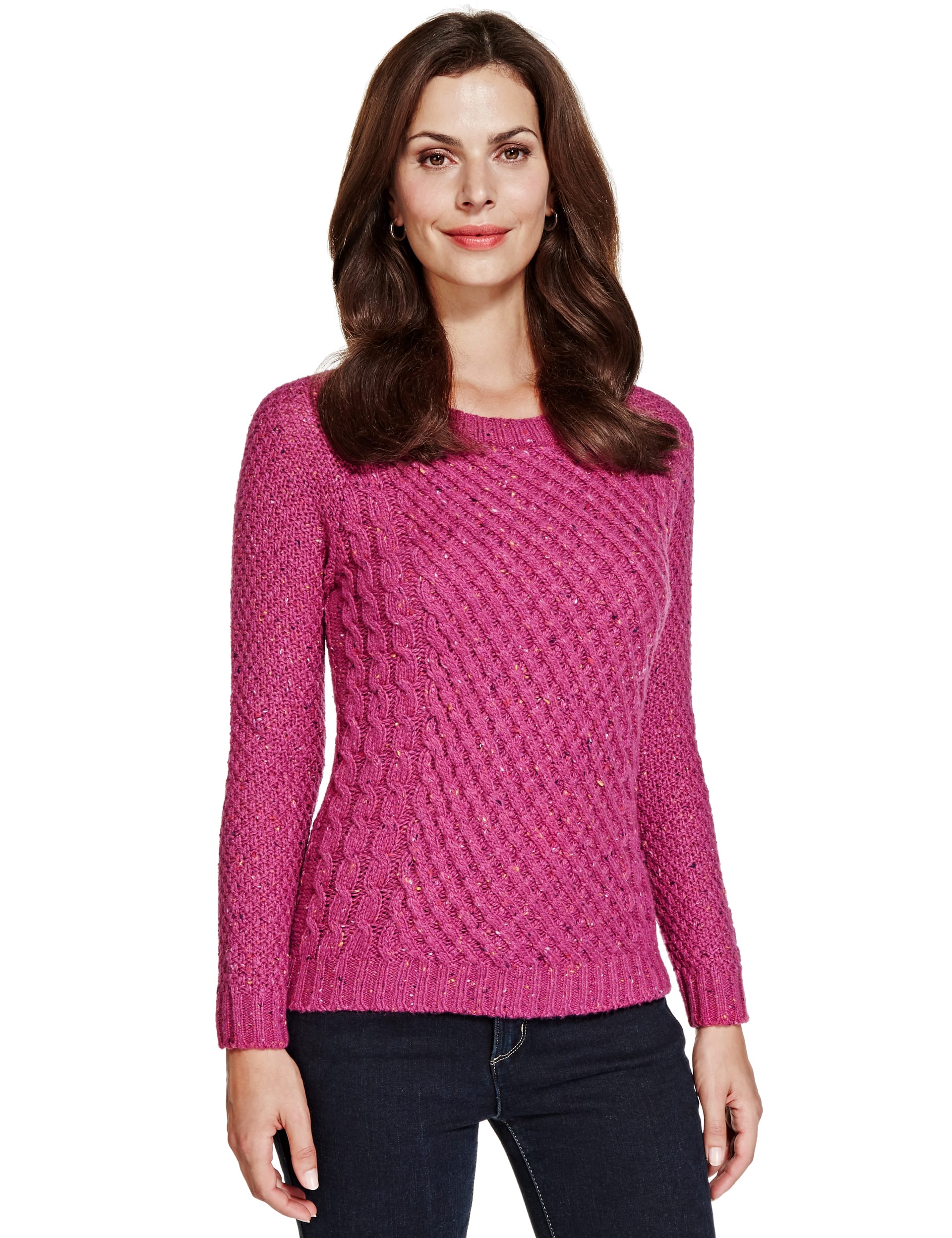 Textured Cable Knit Waffle Jumper with Wool Image 2 of 4