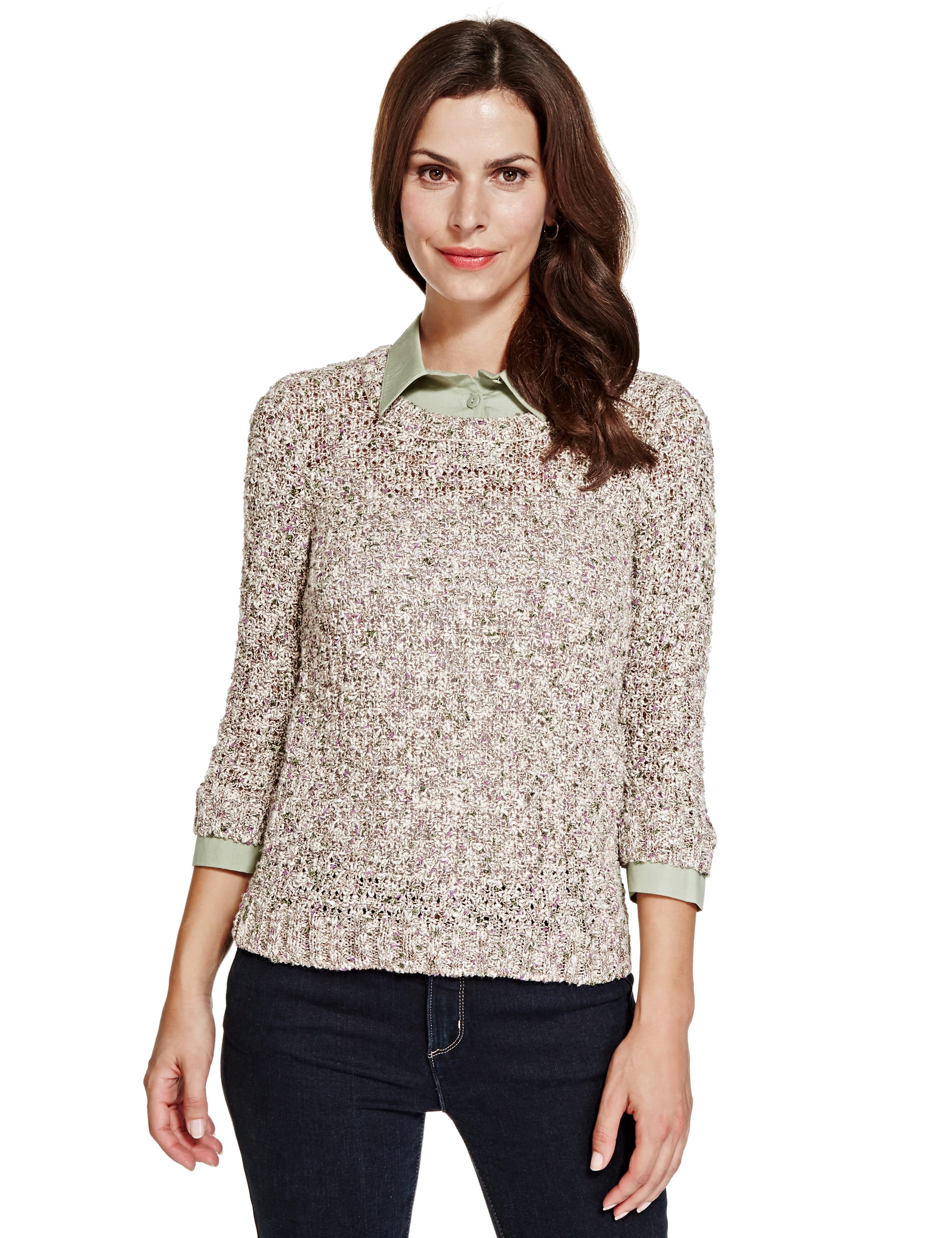 Cotton Rich Mock Layered Shirt Jumper Per Una M S