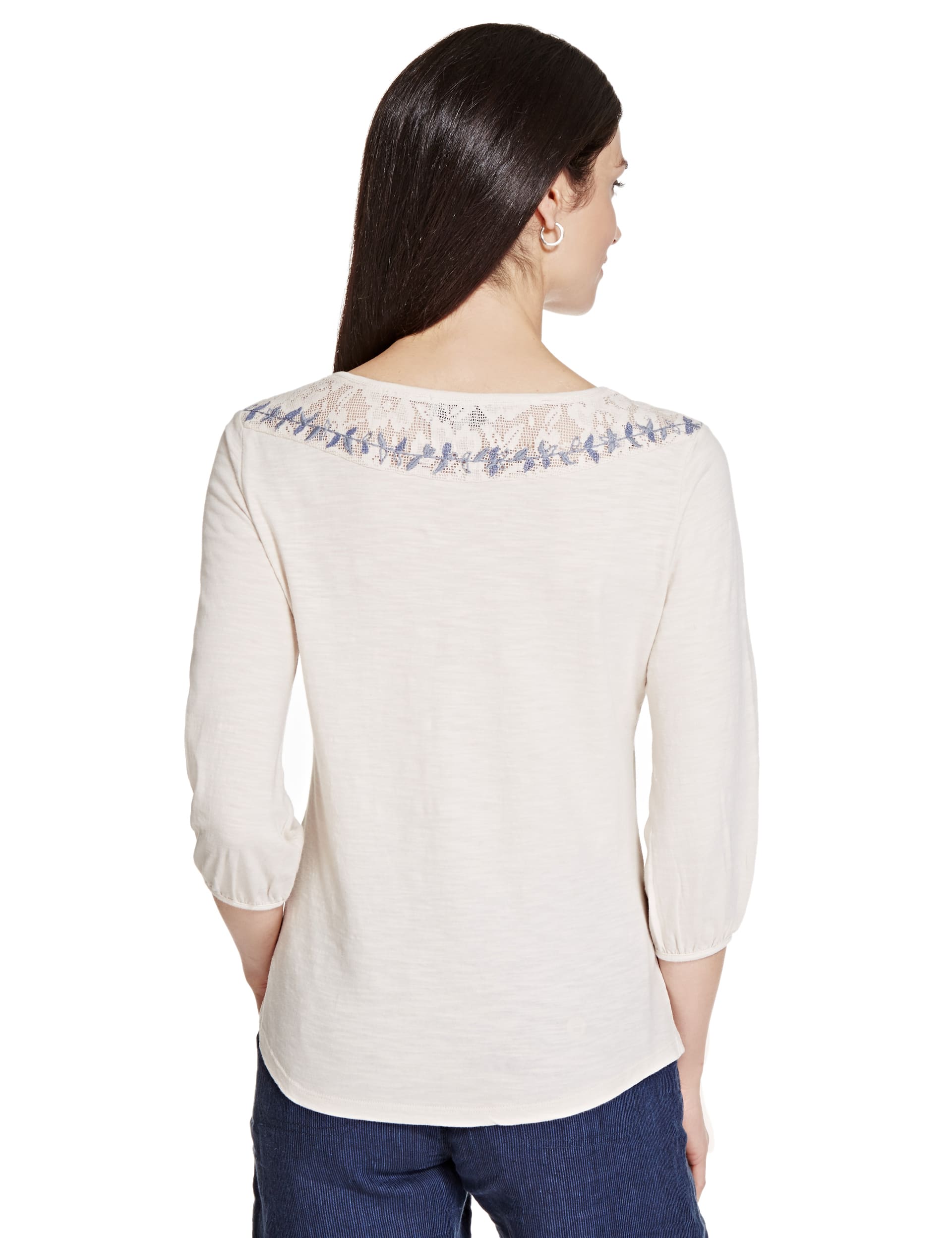 Pure Cotton Bead Embellished Embroidered T-Shirt Image 2 of 4