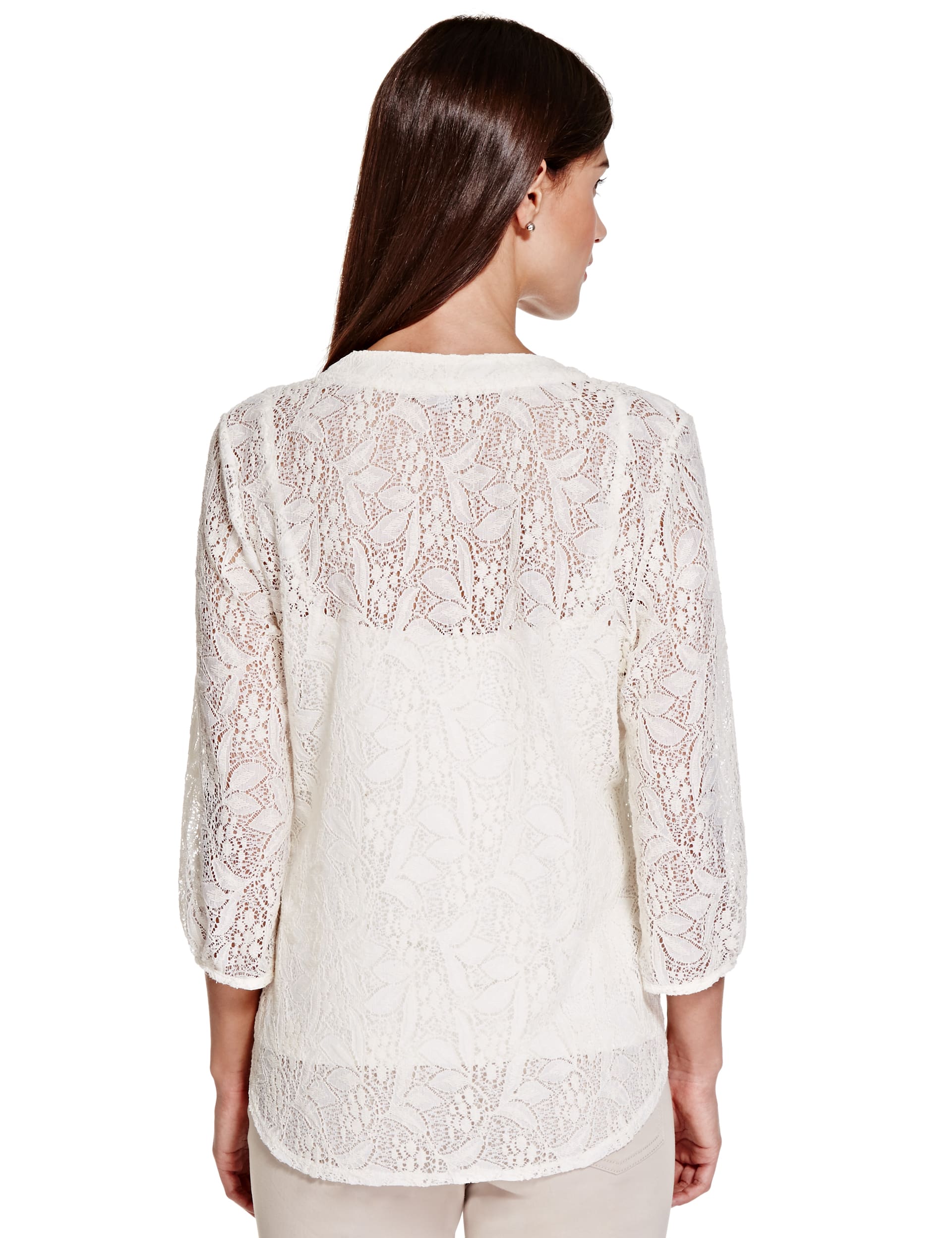 Crochet Neck Trim Lace Top with Camisole Image 2 of 4