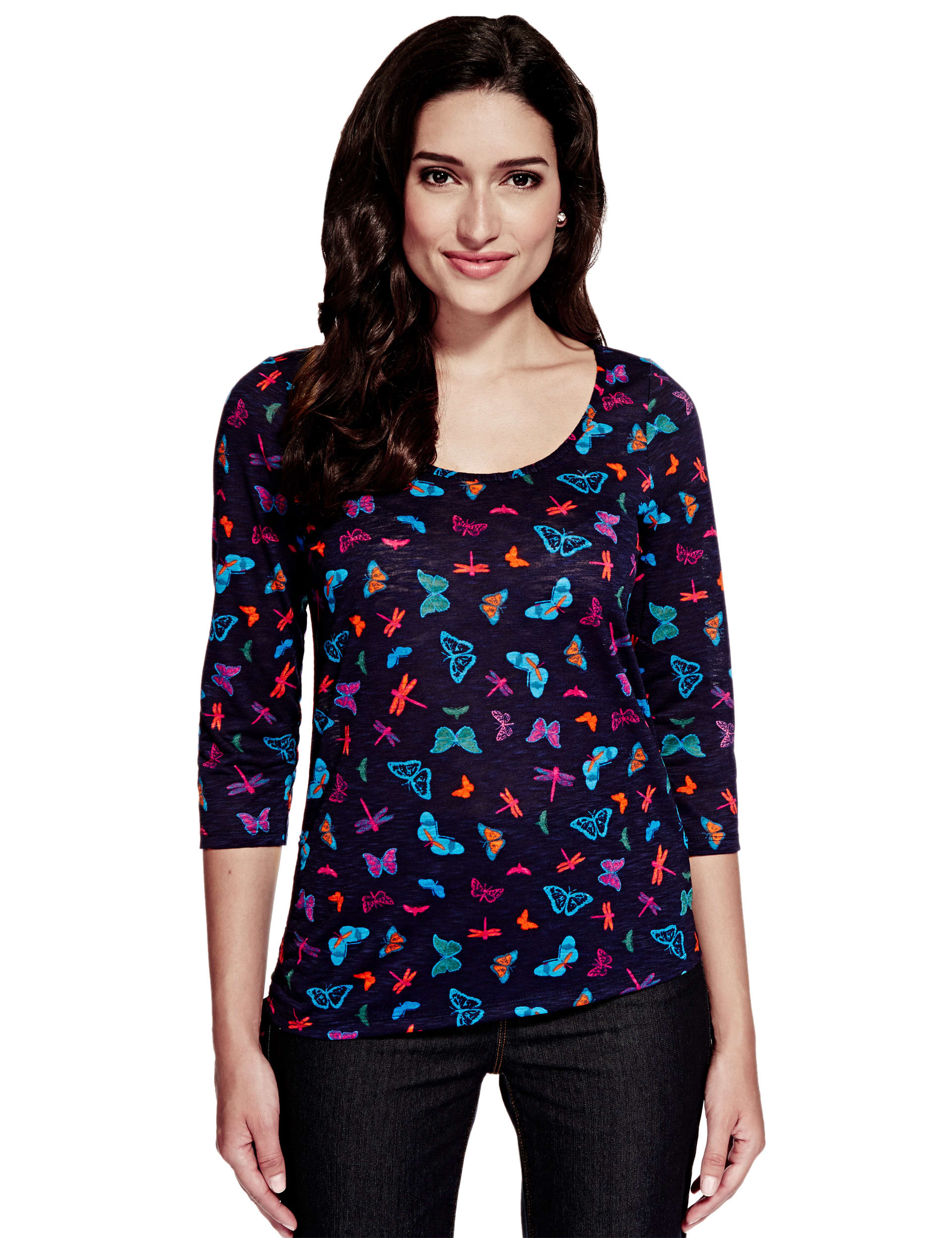 Butterfly Print Side Tie T-Shirt Image 2 of 8