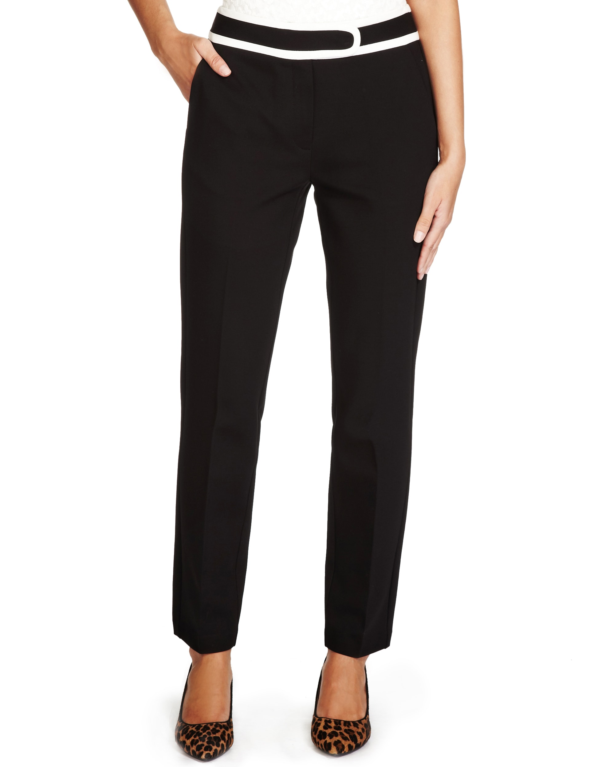 Ankle Length Tapered Slim Leg Ponte Trousers Image 2 of 8