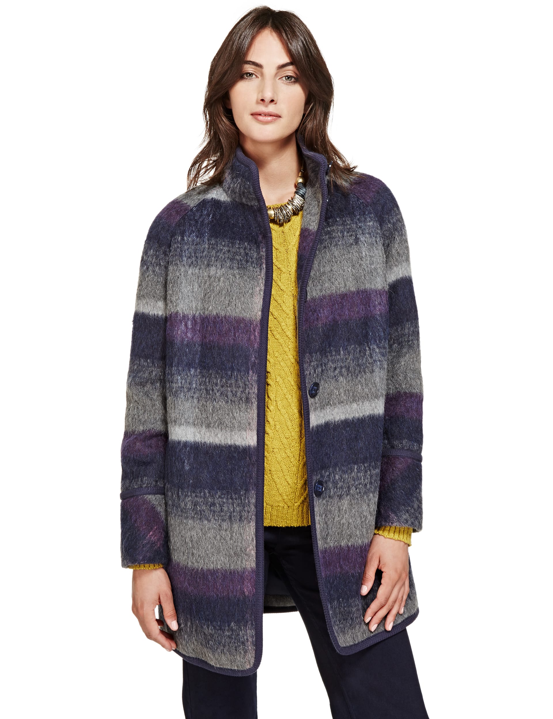 Button Through Checked Overcoat with Wool Image 2 of 4