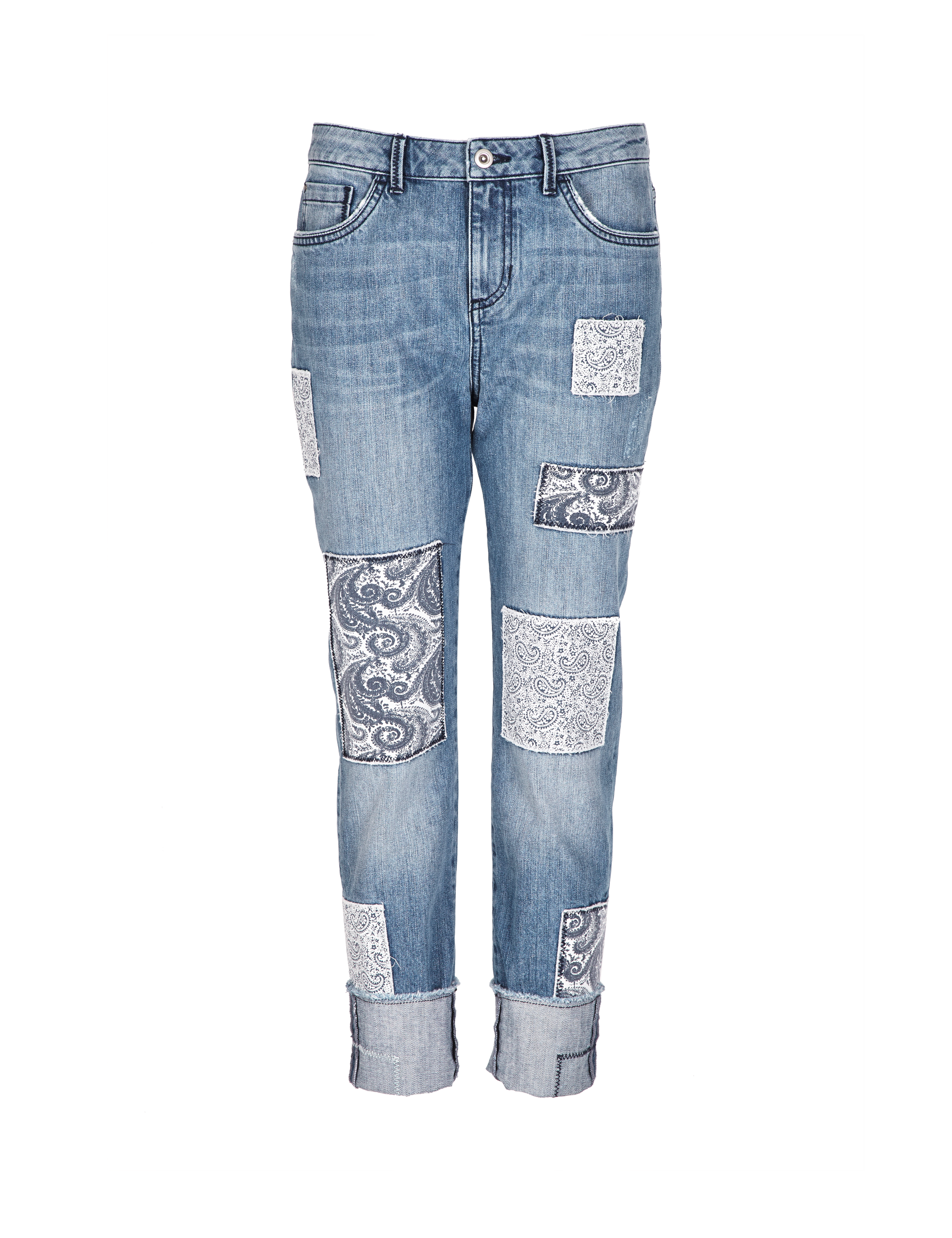 Patchwork Girlfriend Cropped Denim Jeans Image 2 of 4