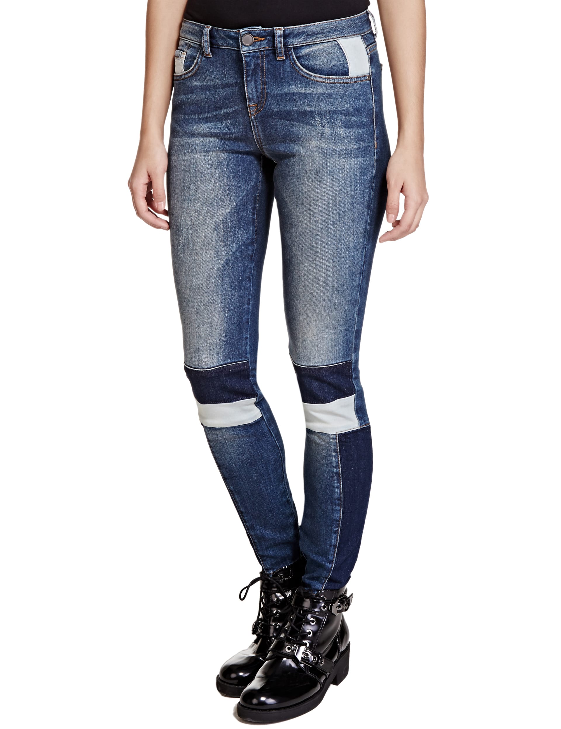 Chevron Knee Patch Skinny Denim Jeans Image 2 of 4