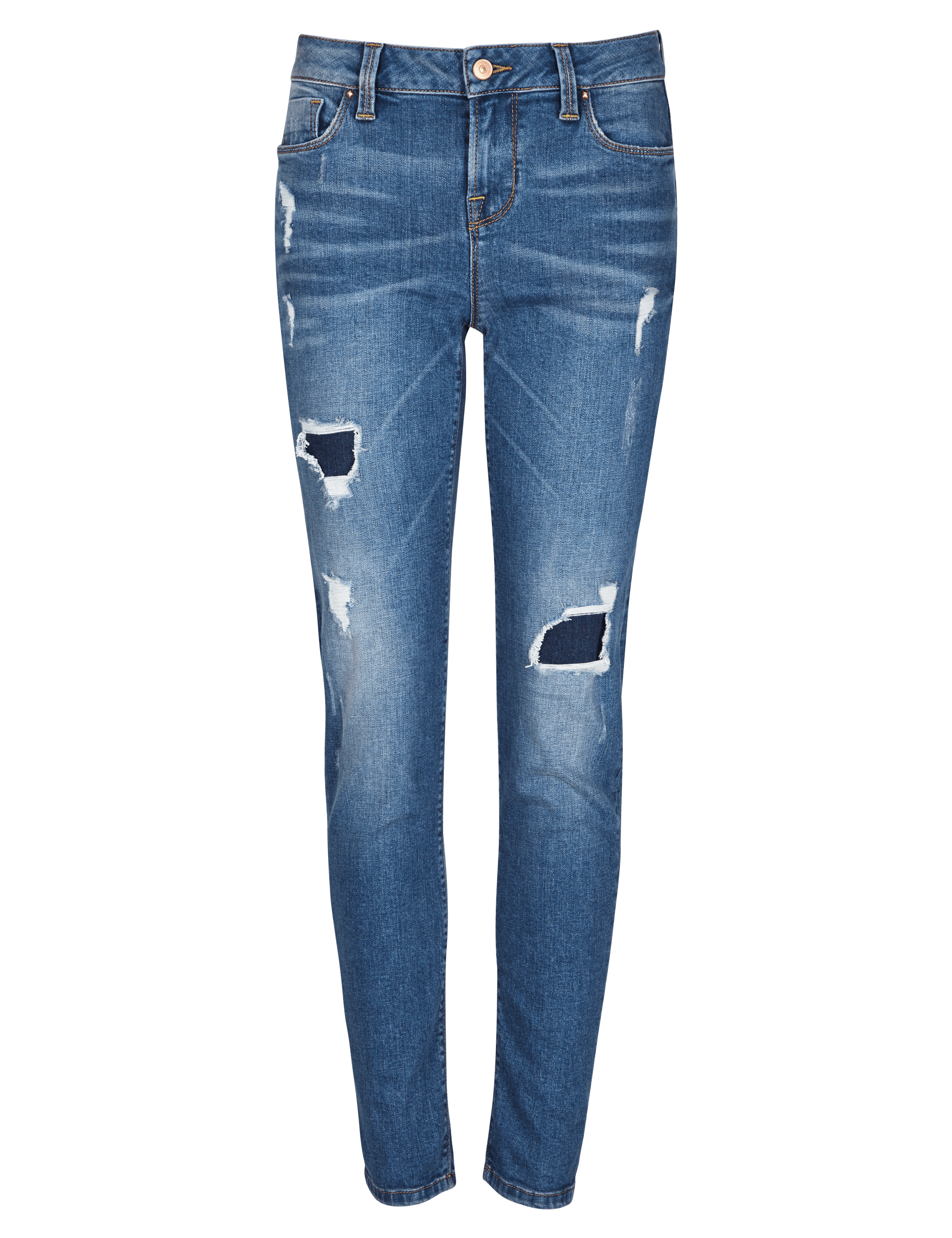 Washed Look Ripped Girlfriend Denim Jeans Image 2 of 4