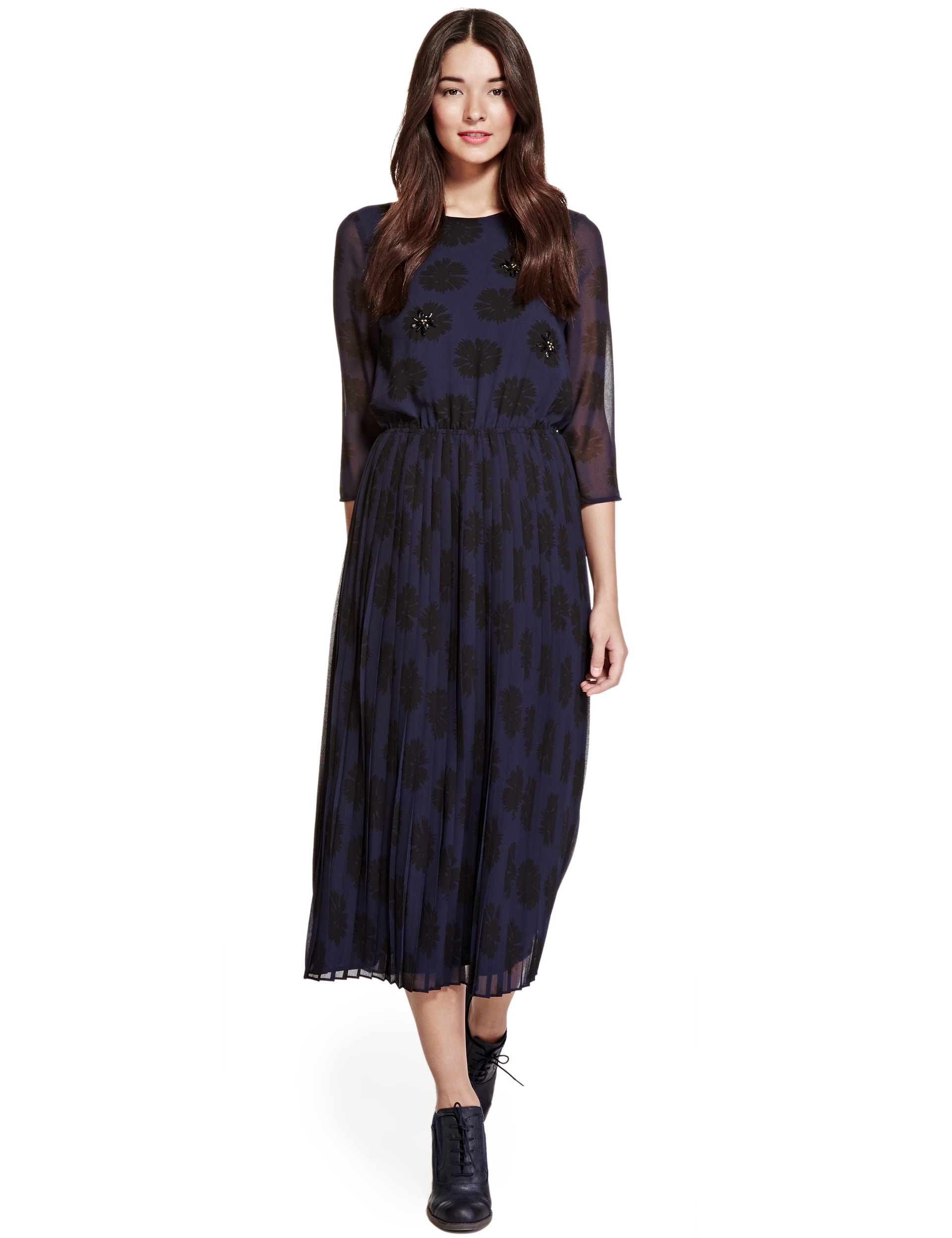 Daisy Print & Embellished Midi Dress Image 2 of 4