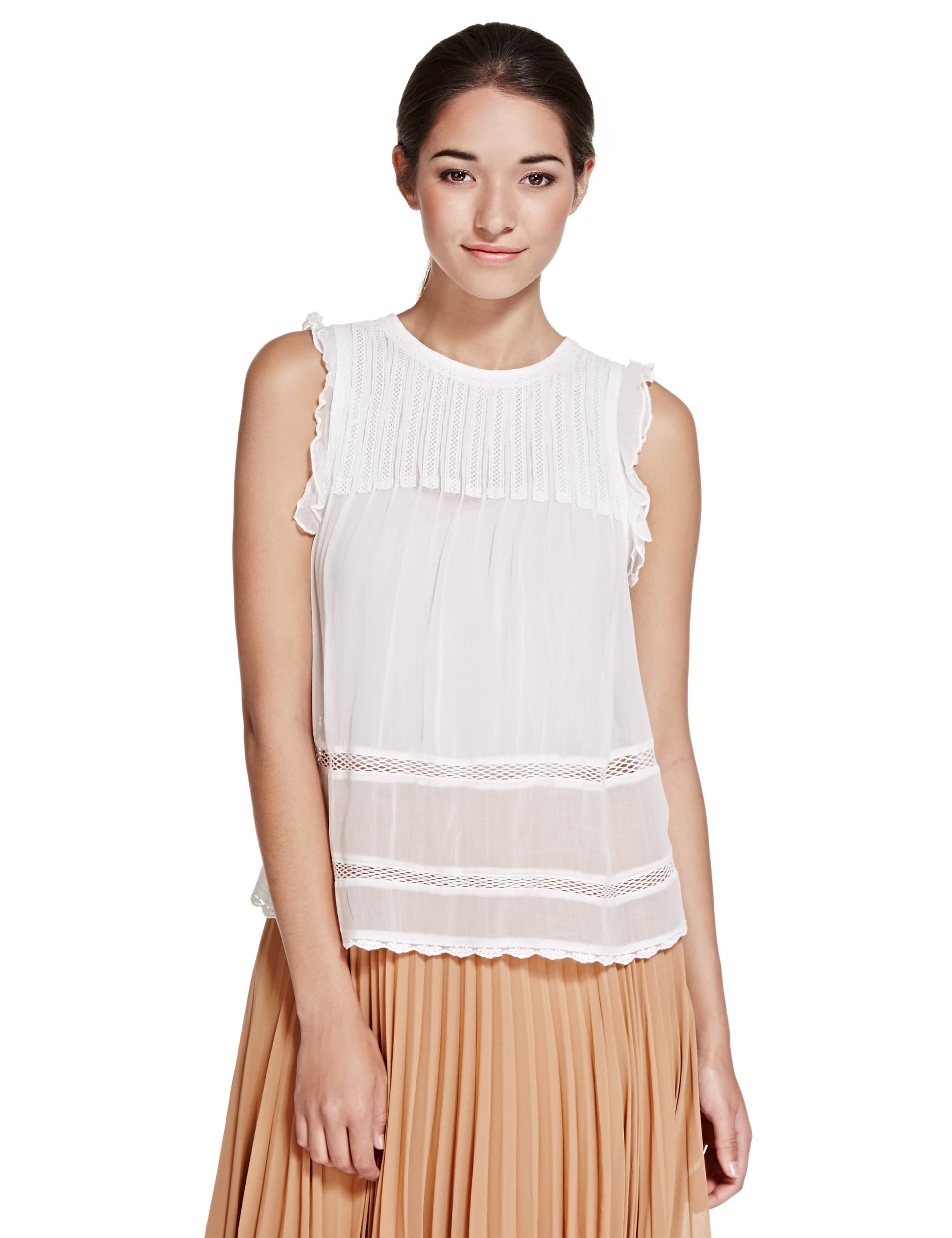 Lace Trim Sleeveless Blouse Image 2 of 3