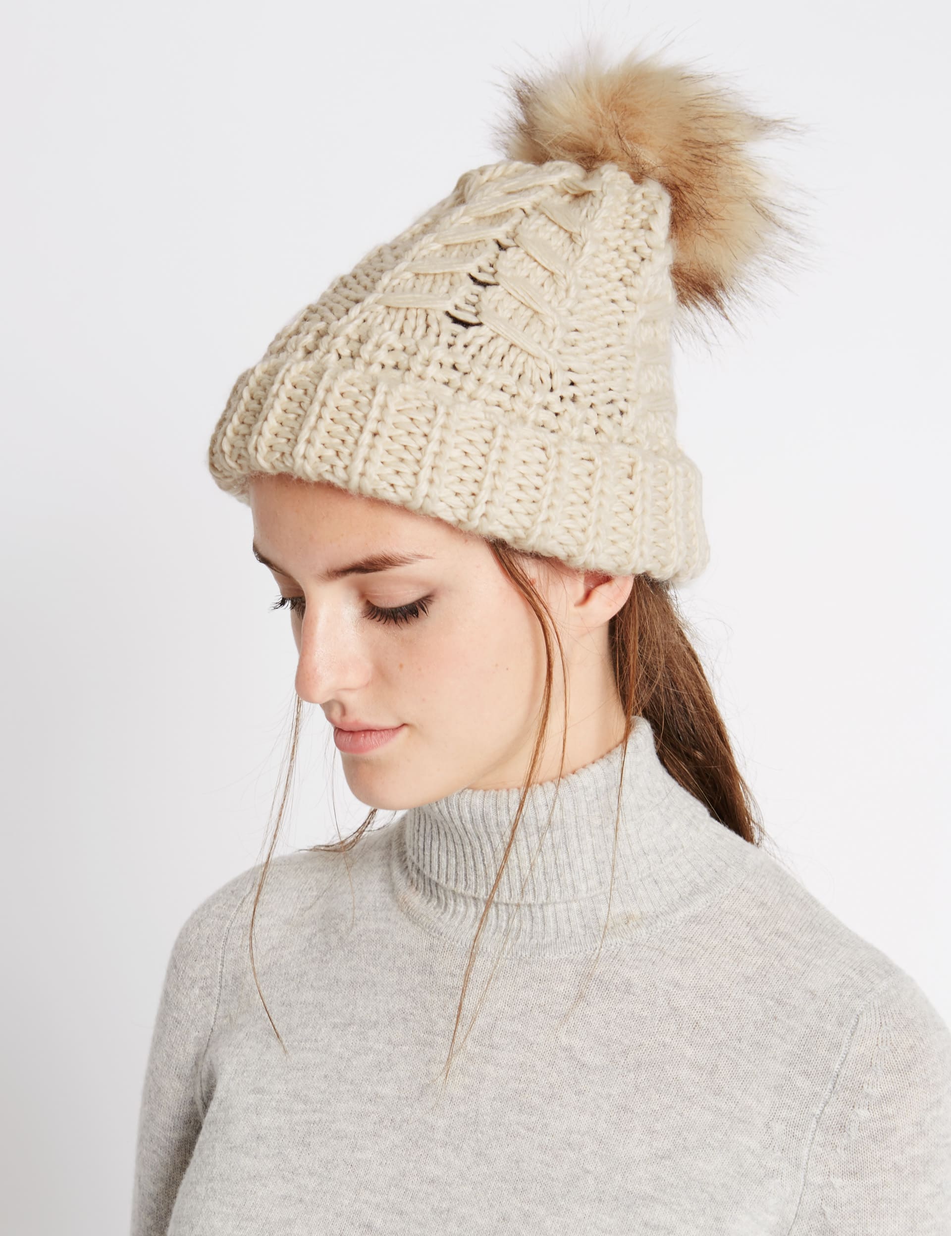 Chunky Cable Pom Bobble Hat Image 2 of 3