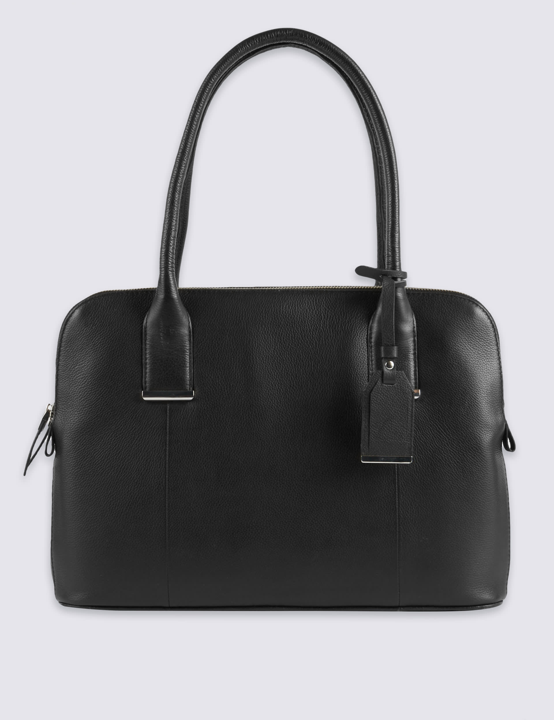 Leather Tote Bag with Zipped Padded Laptop Compartment Image 2 of 7